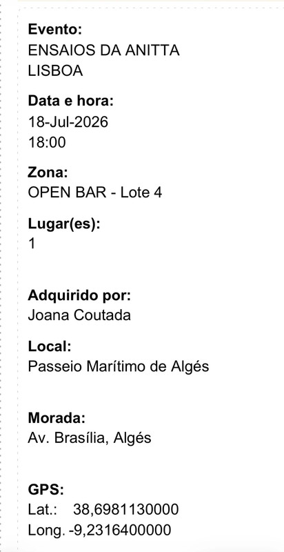 Vendo bilhete para Anitta