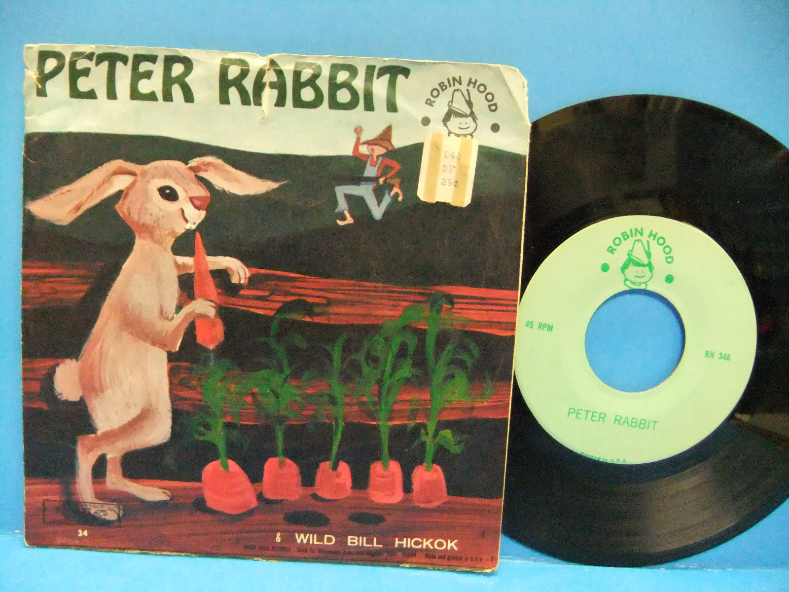 Peter Rabbit / Wild Bill Hickok 60's PS VG+ 7" 45 Single Record Robin Hood 34