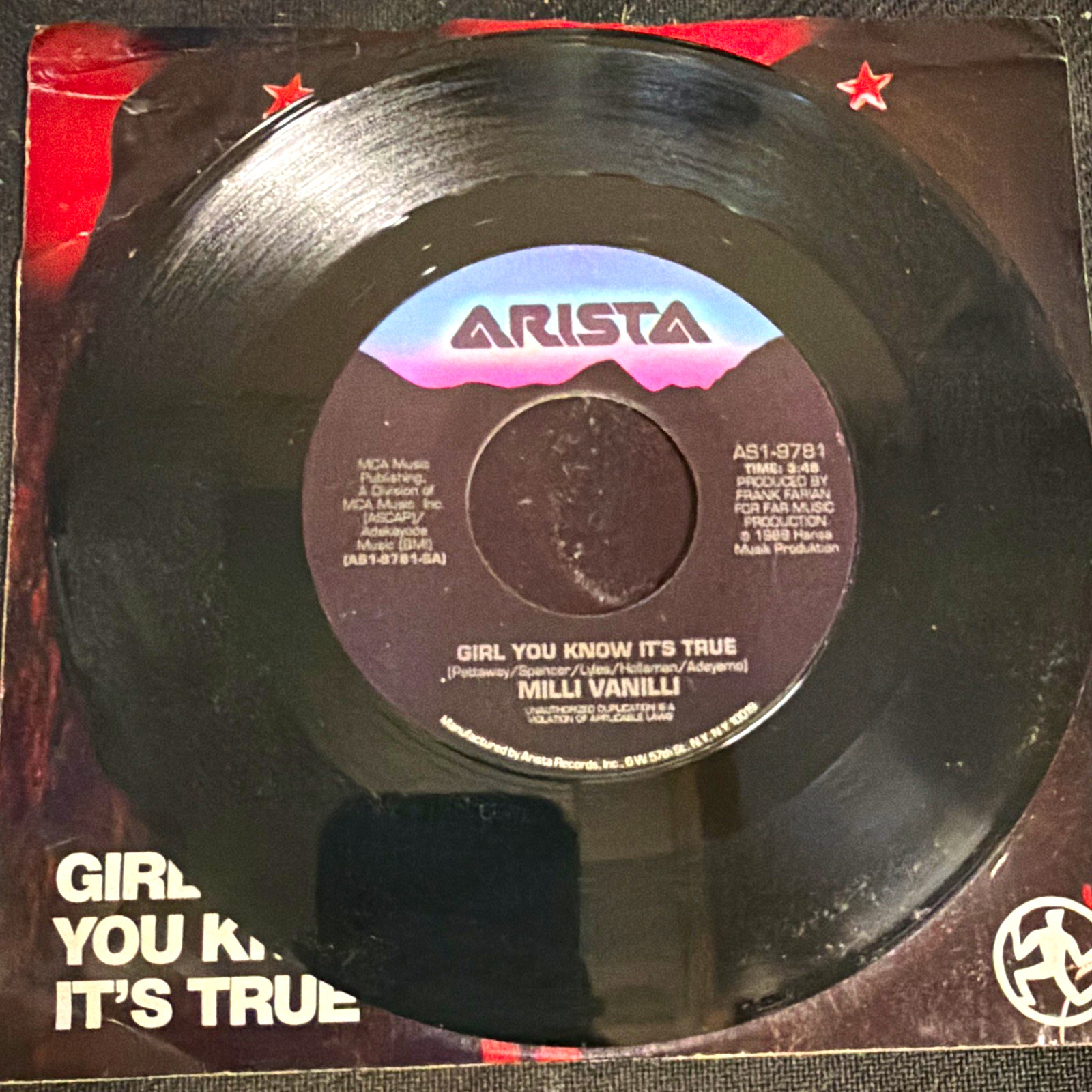 Milli Vanilli Girl You Know It's True 7" 45 Vinyl Single Arista AS1-9787