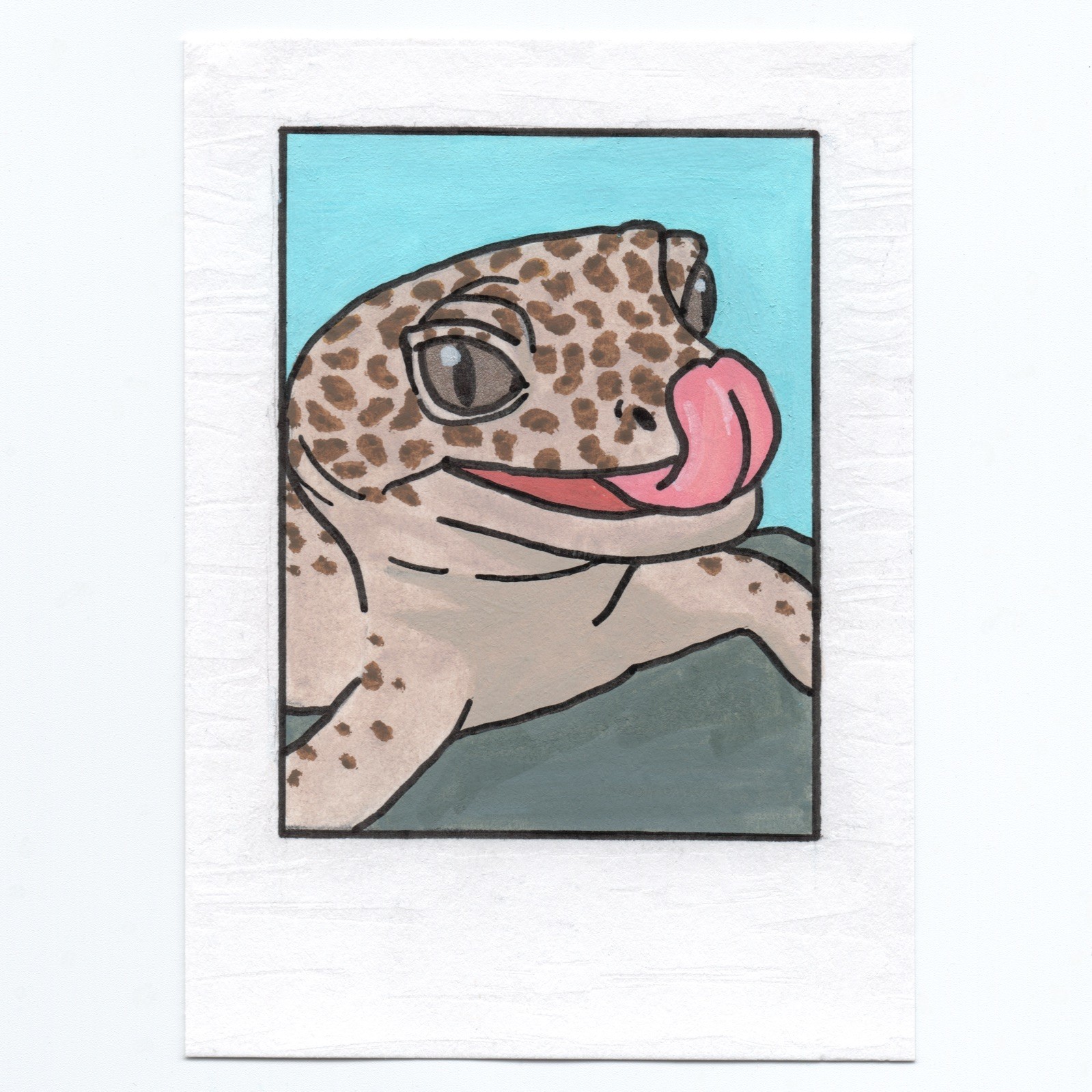 ACEO, cartolina artistica originale, dipinta a mano, dipinto originale, geco leopardo, sciocco 