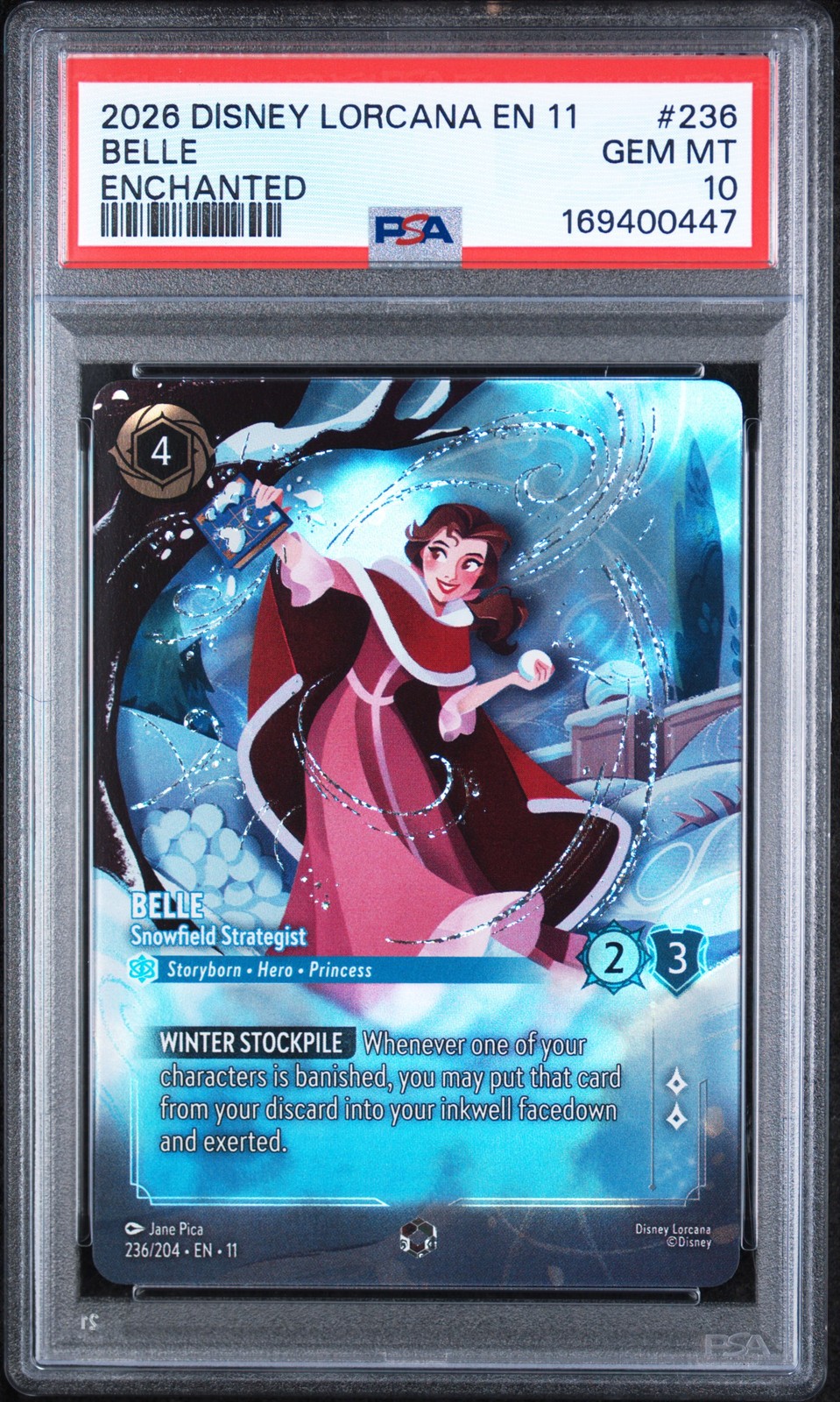 2026 DISNEY LORCANA EN 11-WINTERSPELL #236 BELLE - SNOWFIELD STRATEGIST PSA 10