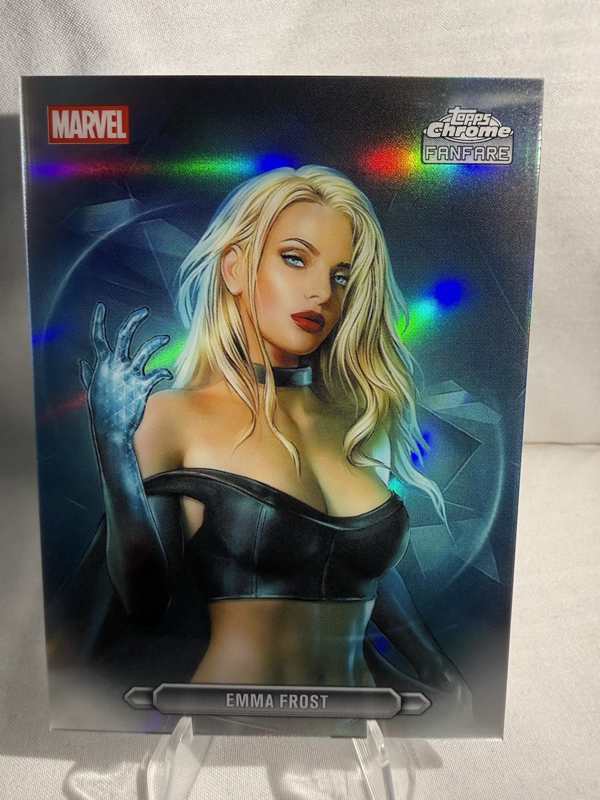 2026 Topps Chrome Marvel Comics Emma Frost Fanfare #FF-14 VHTF RARO NUOVO X-Men