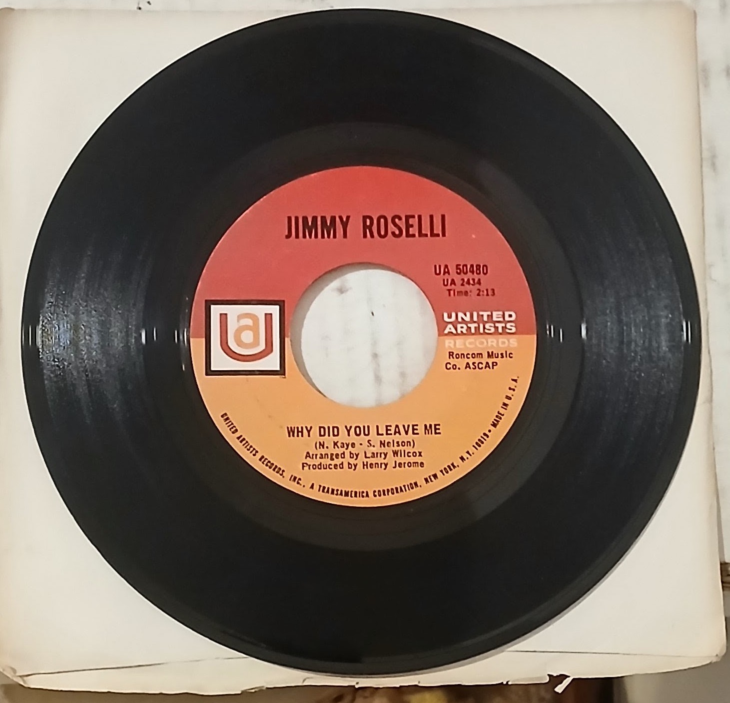 Jimmy Roselli 45 Why Did You Leave Me/ My Heart Cries For You UA 1975 UA 50480