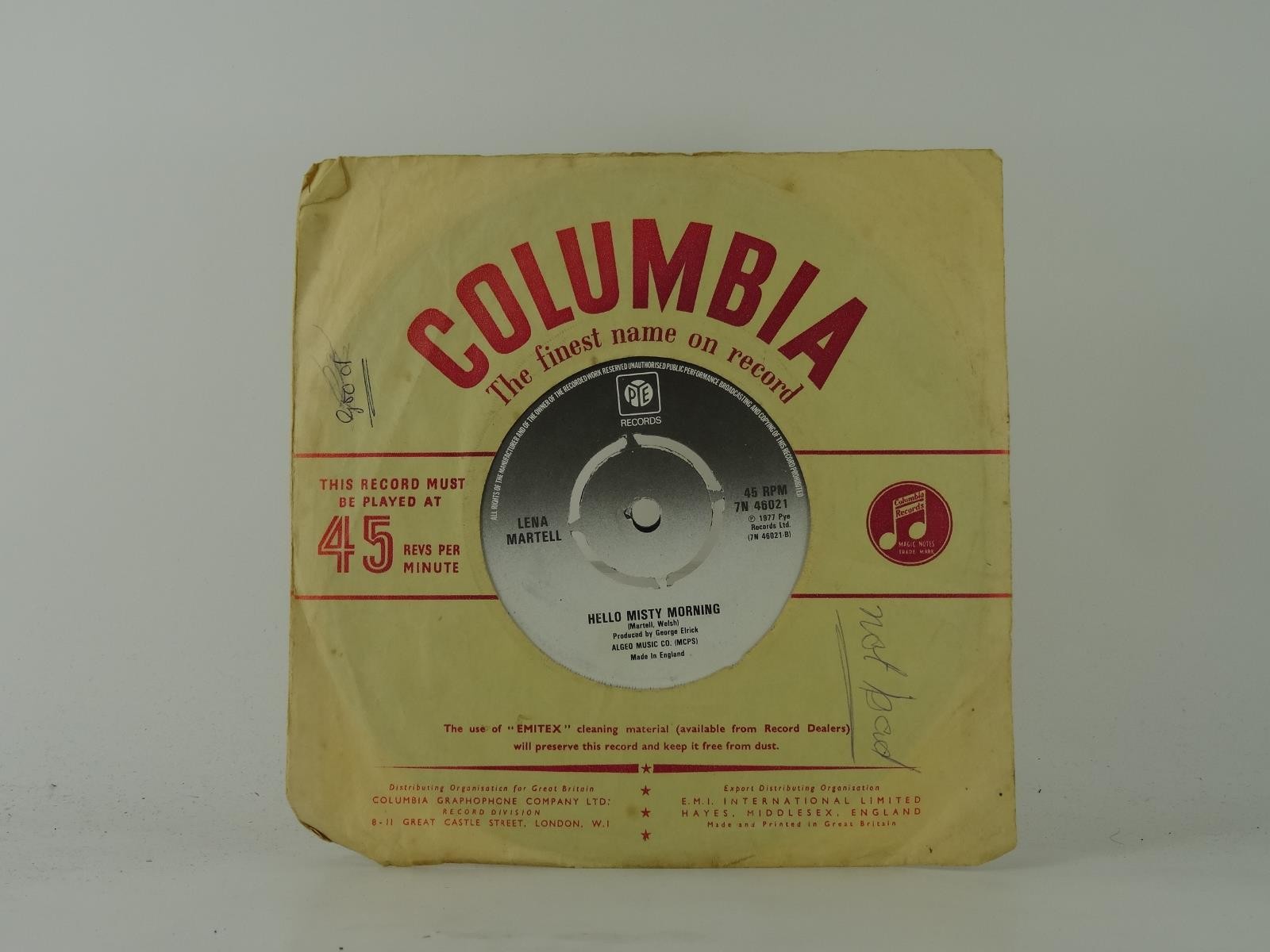 LENA MARTELL HELLO MISTY MORNING (4) 2 Track 7" Single including Picture Sleeve 