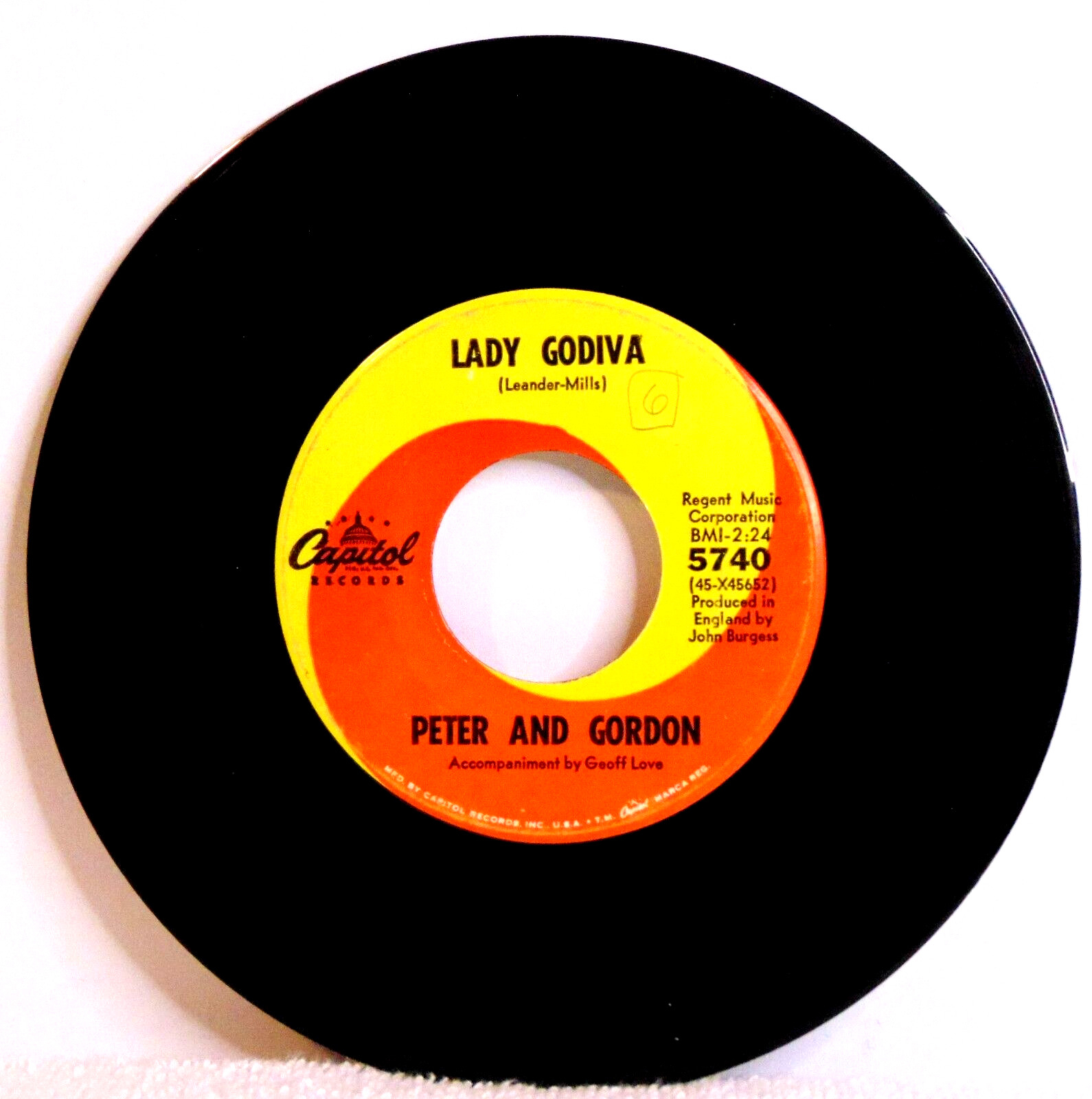 Peter & Gordon – Lady Godiva / Morning's Calling 1966 Capitol 7" Single Record