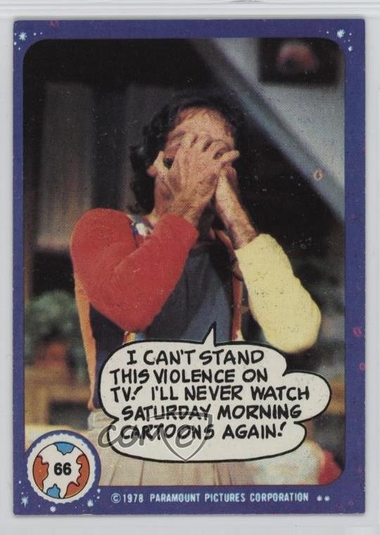 1978 Topps & Mindy Mork Robin Williams I Can't Stand This Violence on TV! 0ha3