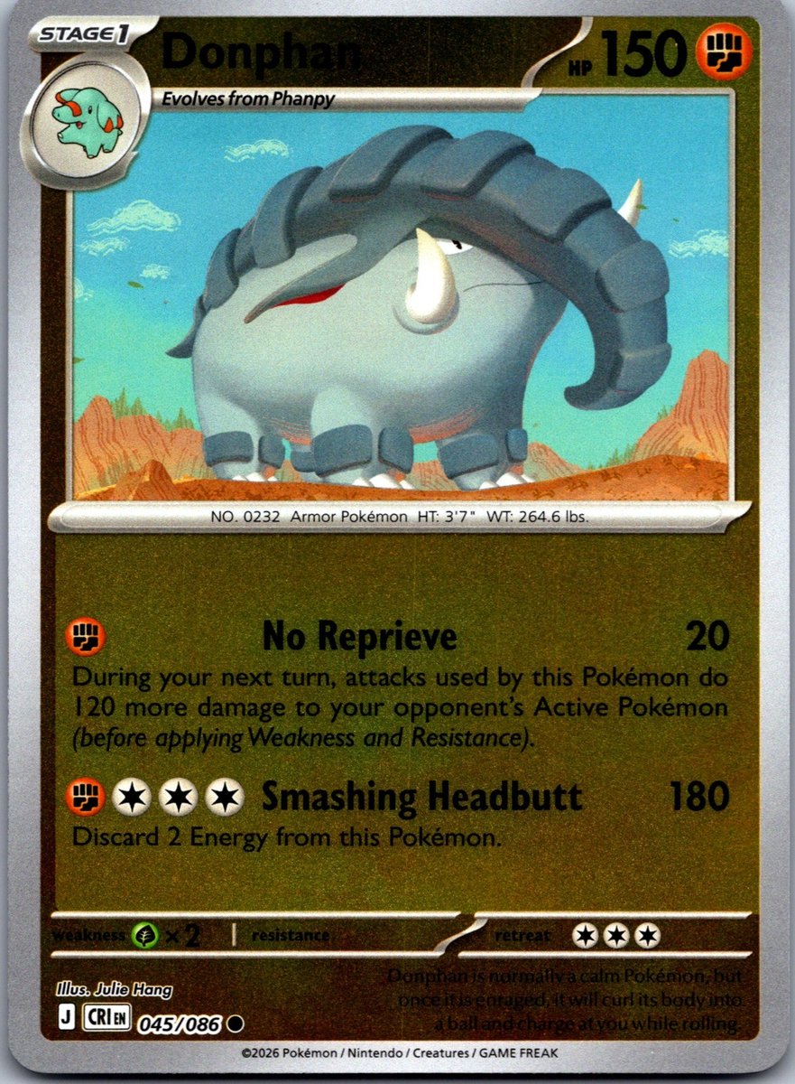 Donphan Reverse Holo Common ME04: Chaos Rising 045/086 quasi nuovo
