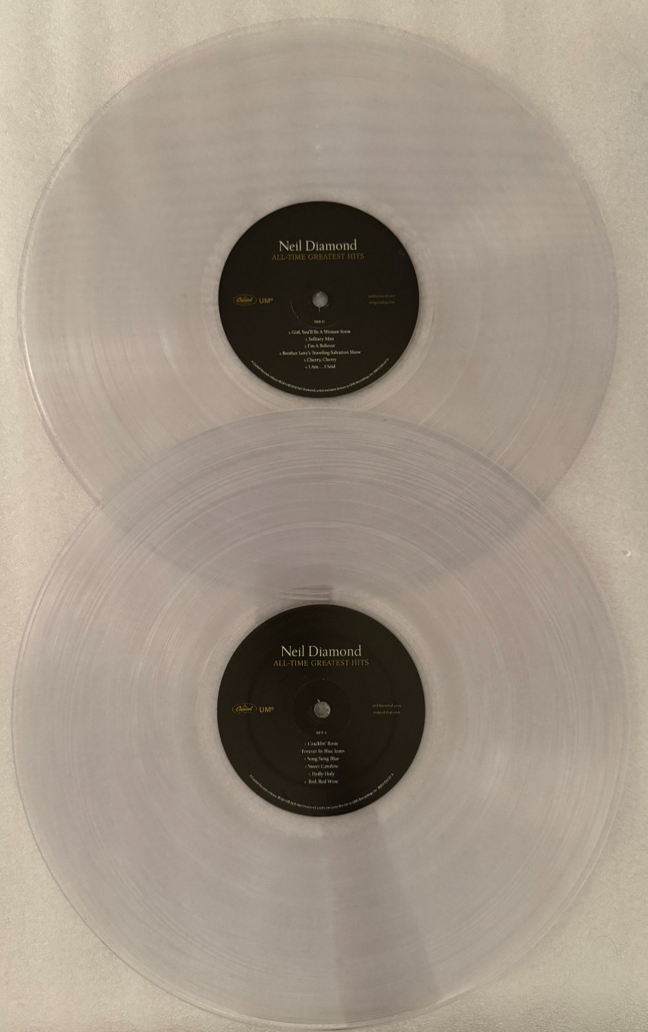 Neil Diamond - All-Time Greatest Hits - LTD 2LP Crystal Clear Vinyl - NO COVER