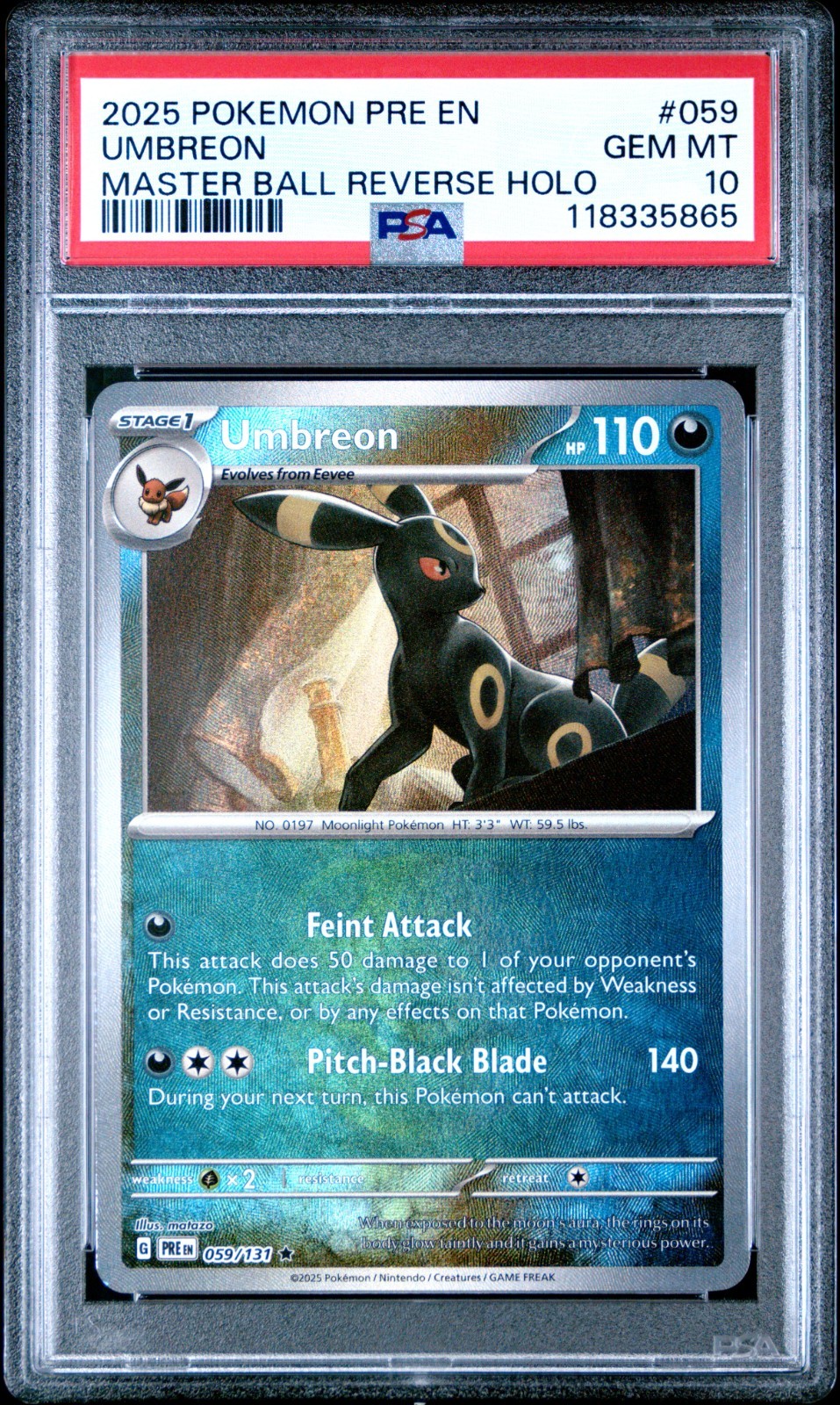 2025 POKEMON PRE PRISMATIC EVOLUTIONS #059 UMBREON MASTER BALL REVERSE PSA 10 