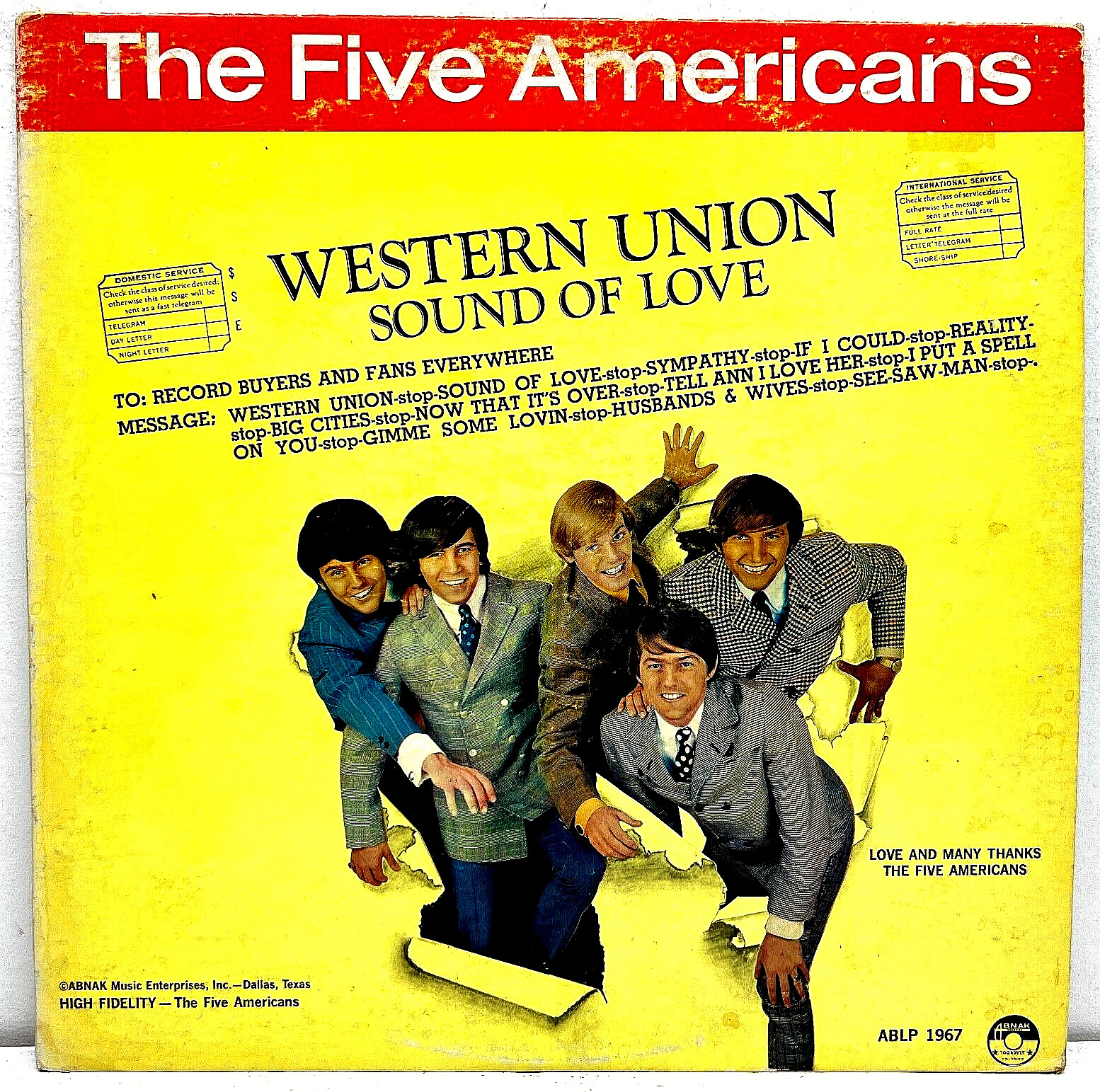 The Five Americans Western Union 1967 Vinyl Abnak Records 1st Press Mono