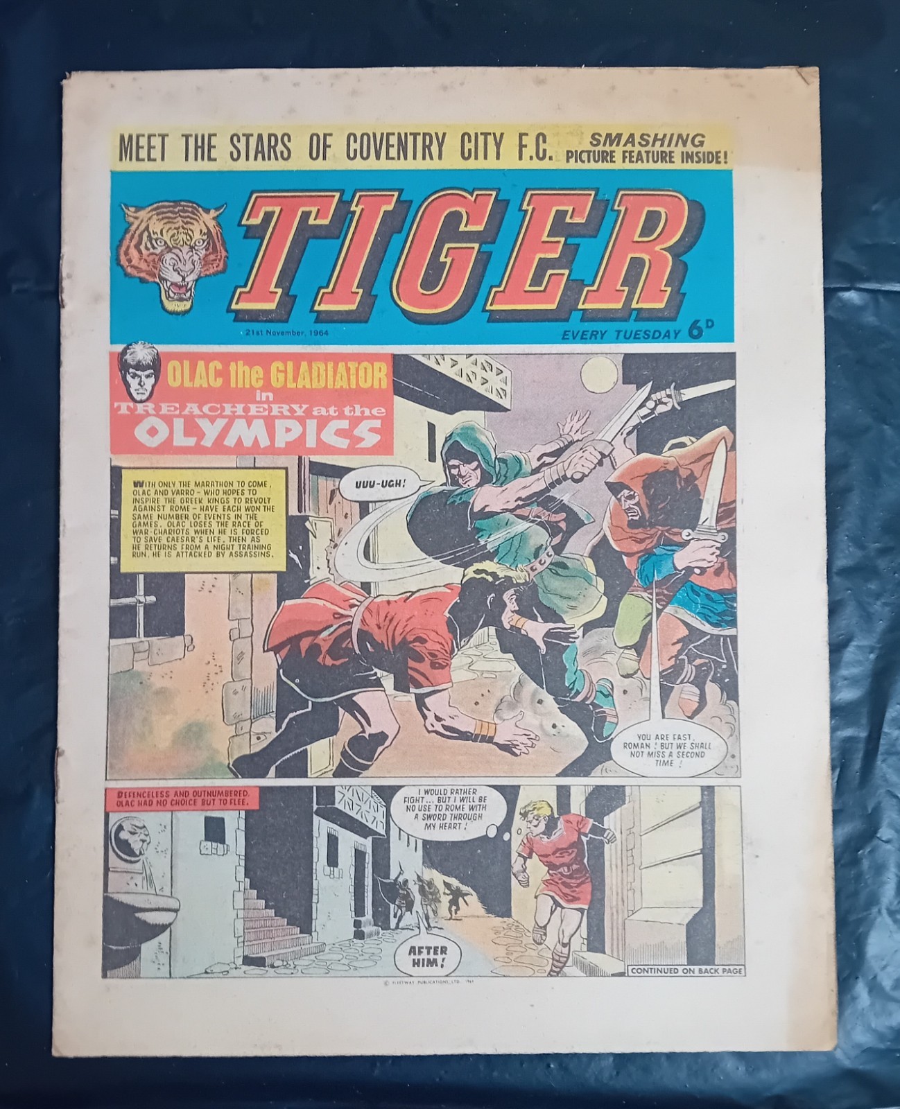 Tiger comic 21st November 1964. Roy of The Rovers/Olac the Gladiator. VGC