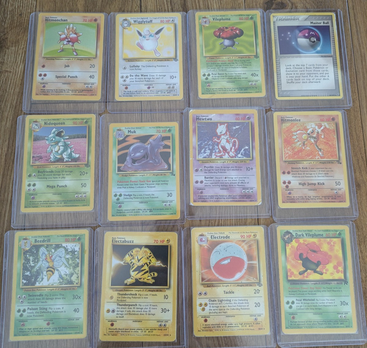 Set of 12 Rare Pokemon cards - includes Mewtwo, Hitmonchan, Wigglytuff, Beedrill