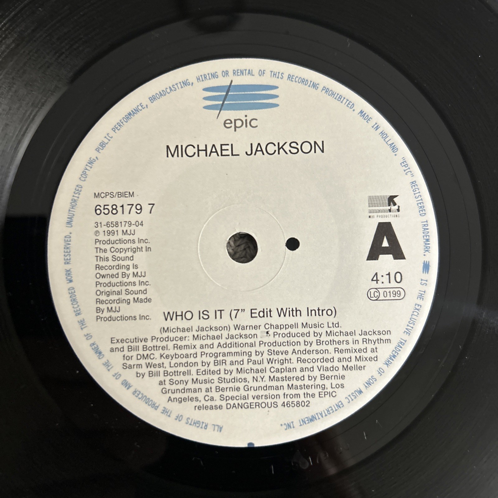 Michael Jackson - Who Is It/ Rock With You EX Vinyl Netherlands EPIC 7” single 
