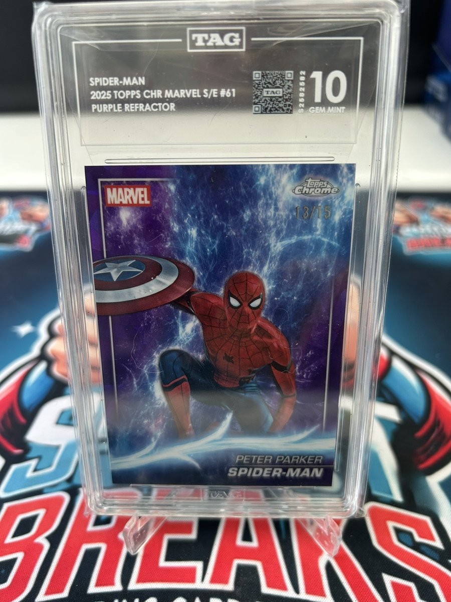 2025 Topps Chrome Marvel Sapphire Spider-Man Purple /15 TAG 10