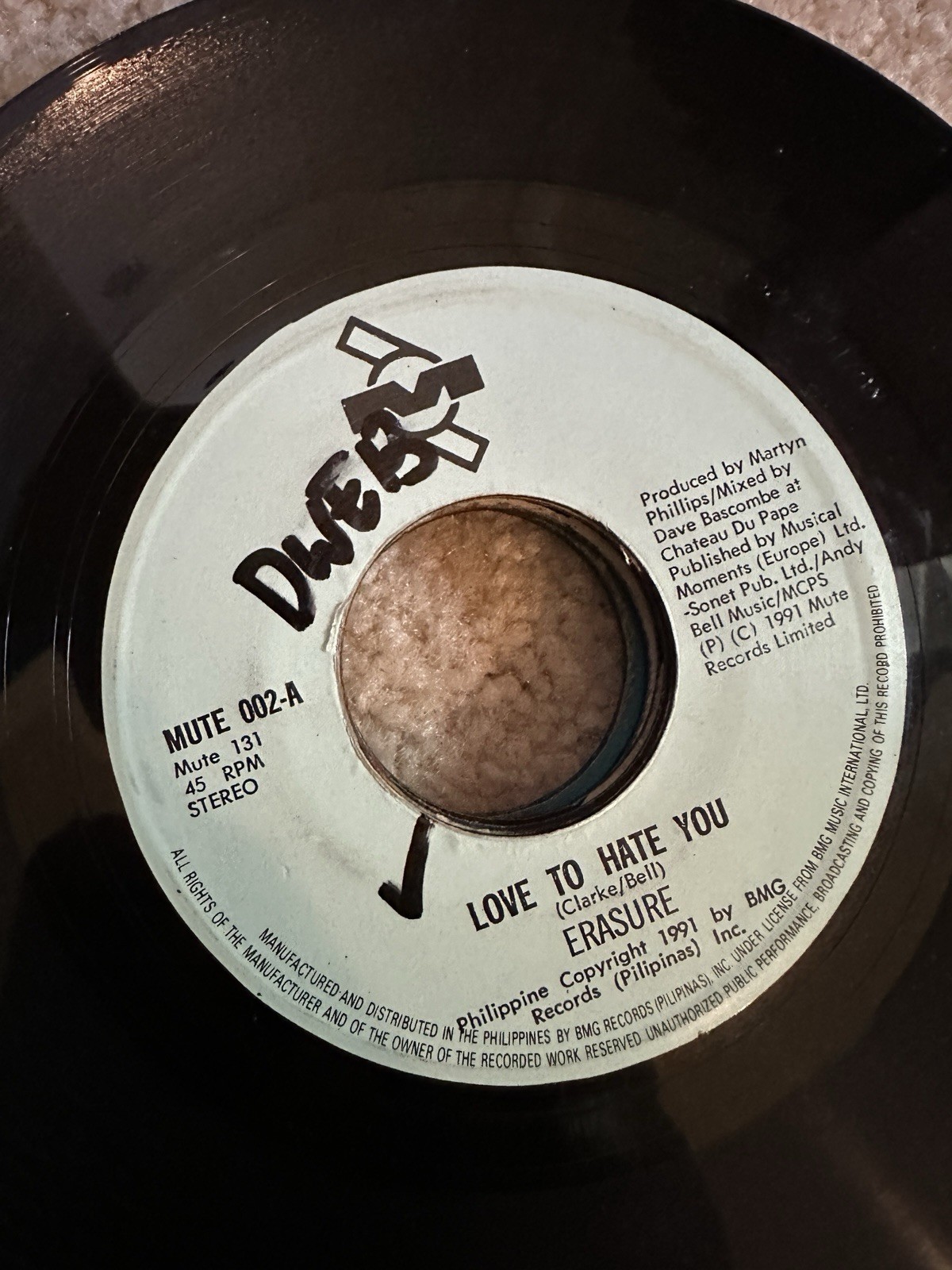 Erasure 45 rpm Philippines 7" Love To Hate You