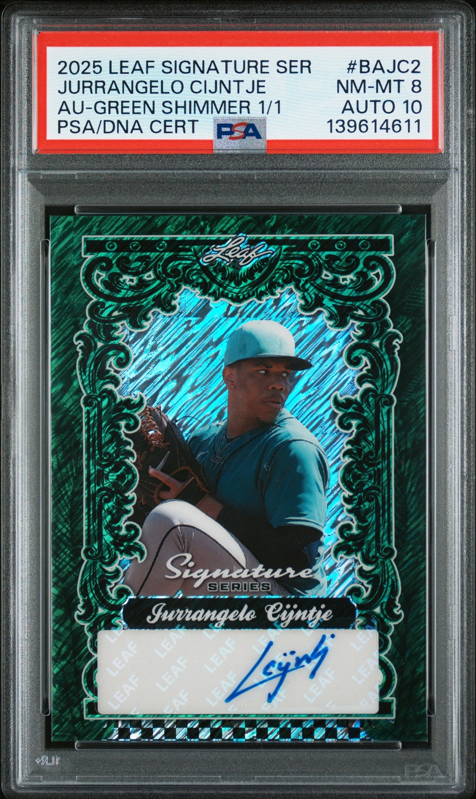 2025 LEAF SIGNATURE SERIES AUTOS #BAJC2 JURRANGELO CIJNTJE 1/1 PSA 8 AUTO 10