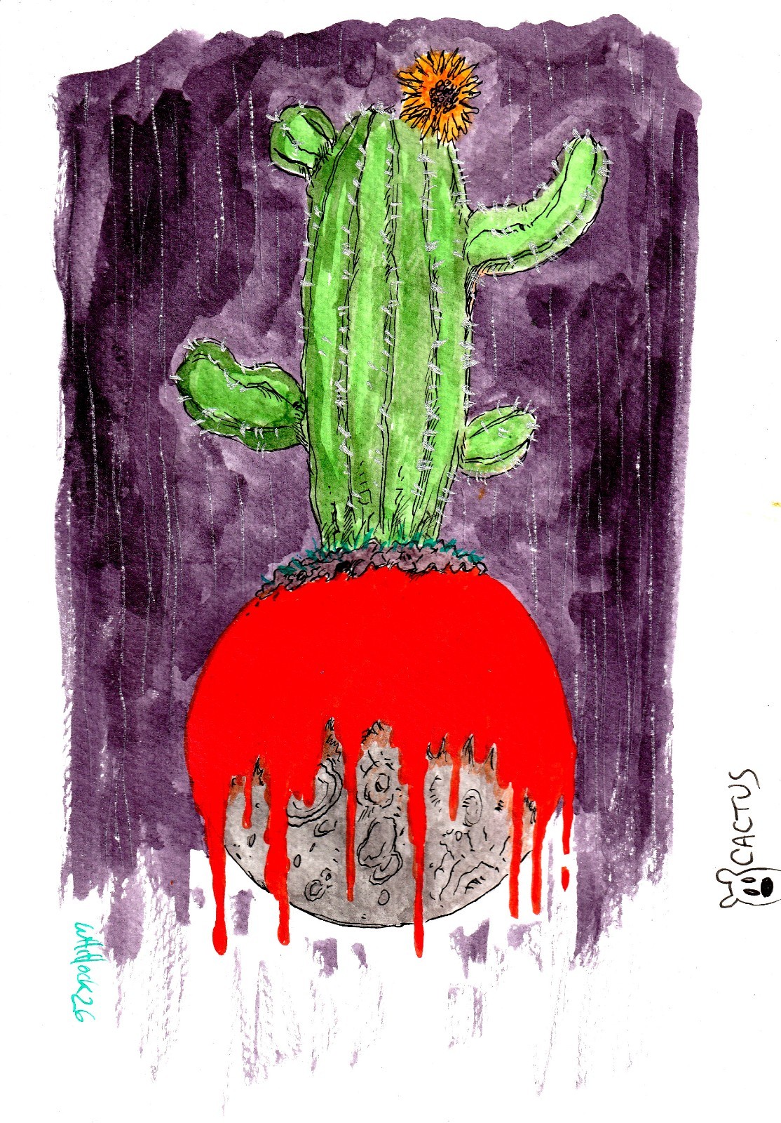 CACTUS ~ OTTOBRE 2026 ~ CARTA DA DISEGNO/ACEO oversize 7" x 10" di WHITLOCK
