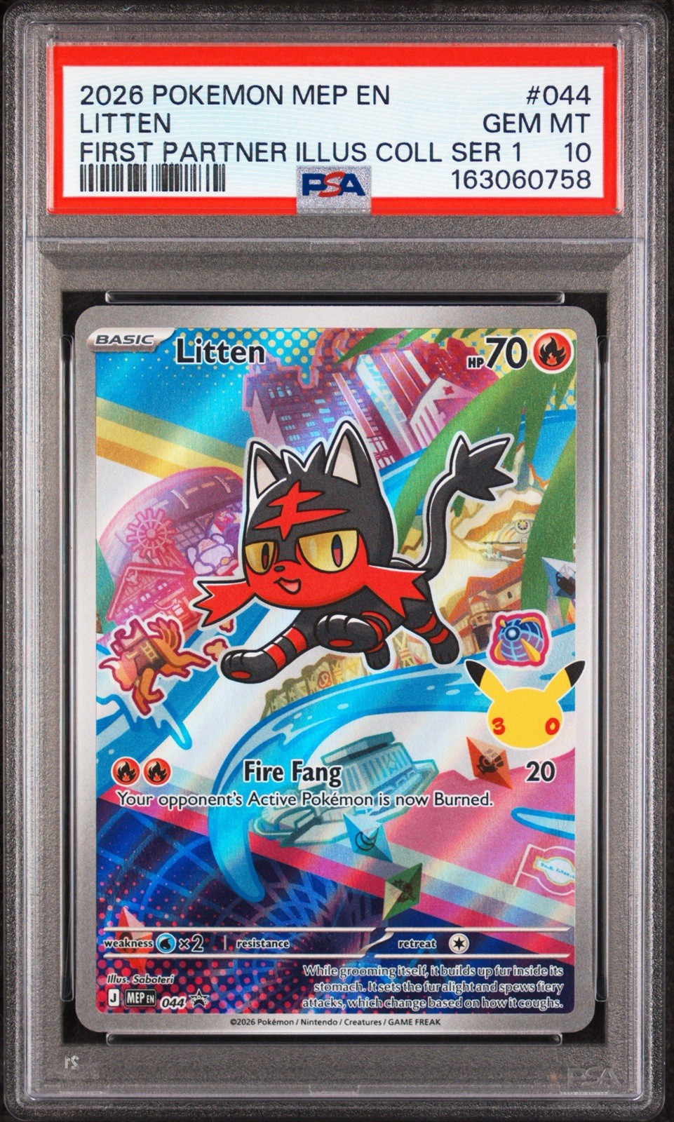 2026 Pokemon Co. Me: Mega Evoluzione Promo Litten #044 Holo PSA 10