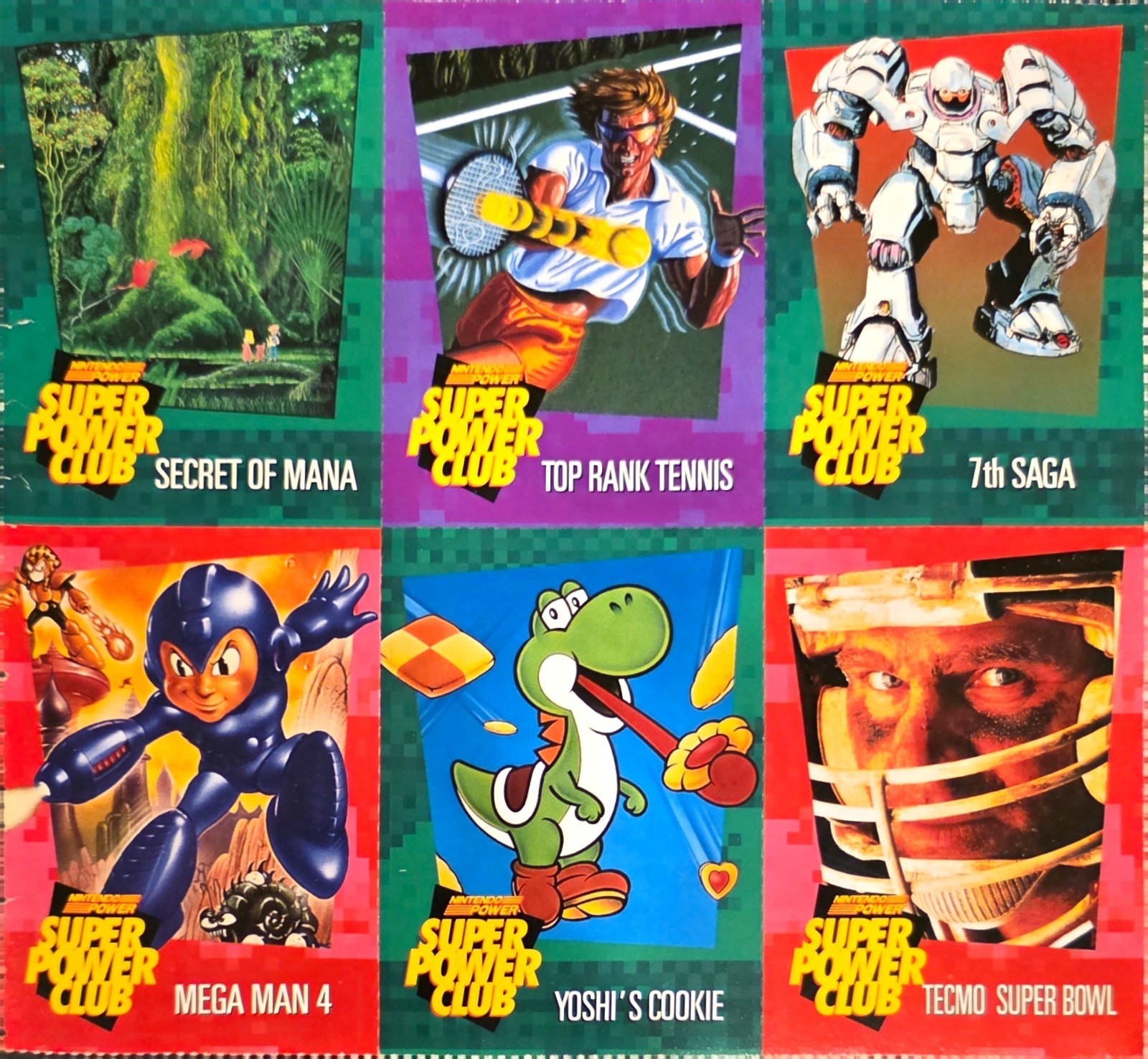 Carte Super Power Club - Foglio non tagliato di 6 carte casuali di Nintendo Power