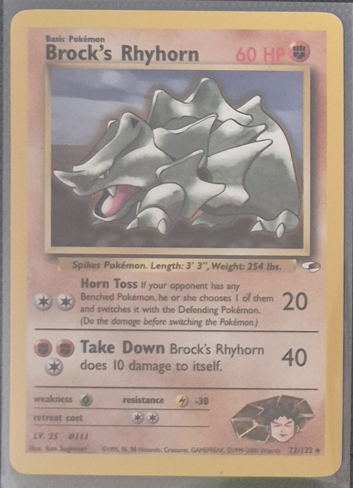 Pokemon TCG Brock's Rhyhorn 22 Gym Heroes Non Holo NM