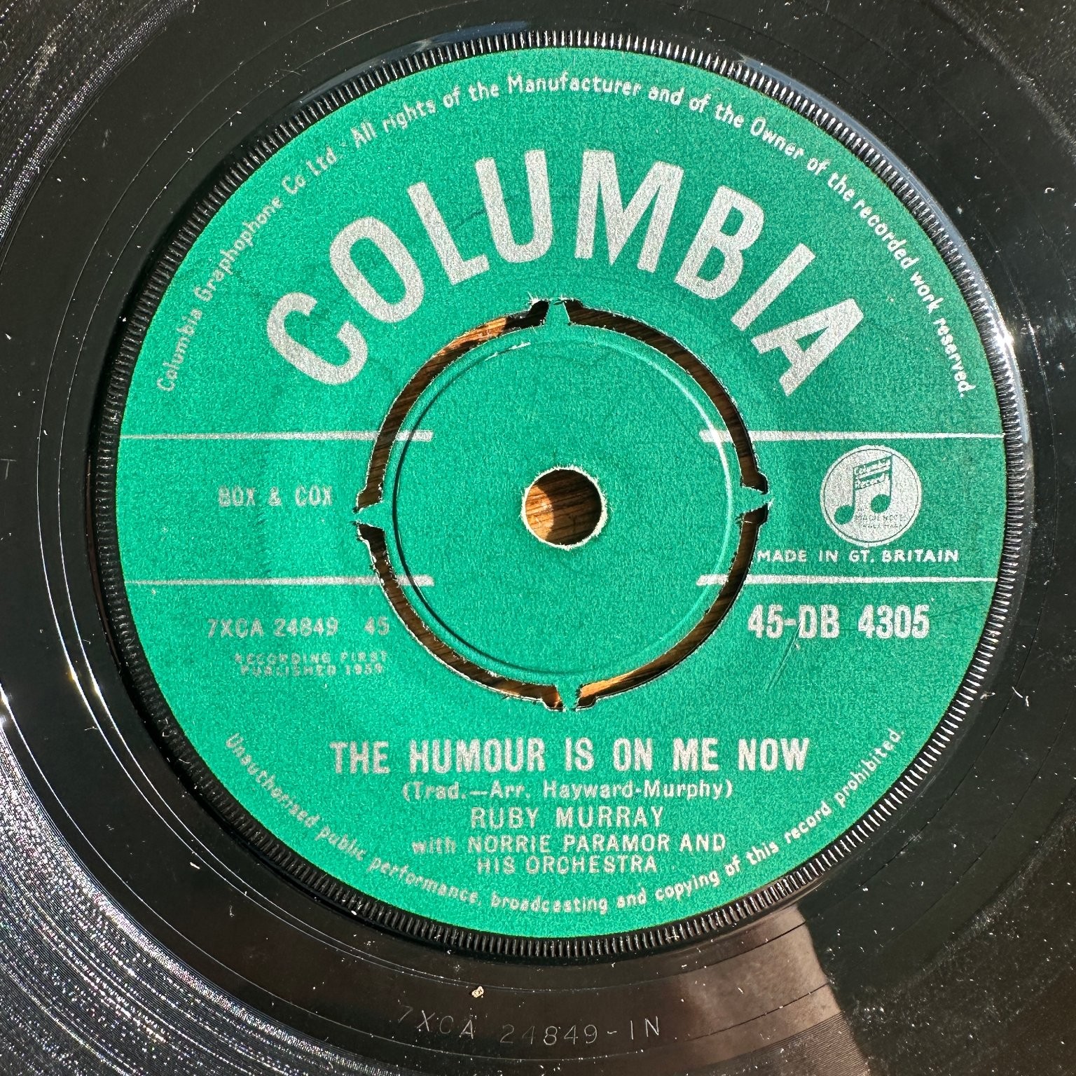 Ruby Murray – The Humour Is On Me Now 7" Record 1959 Columbia Pop 45 RPM