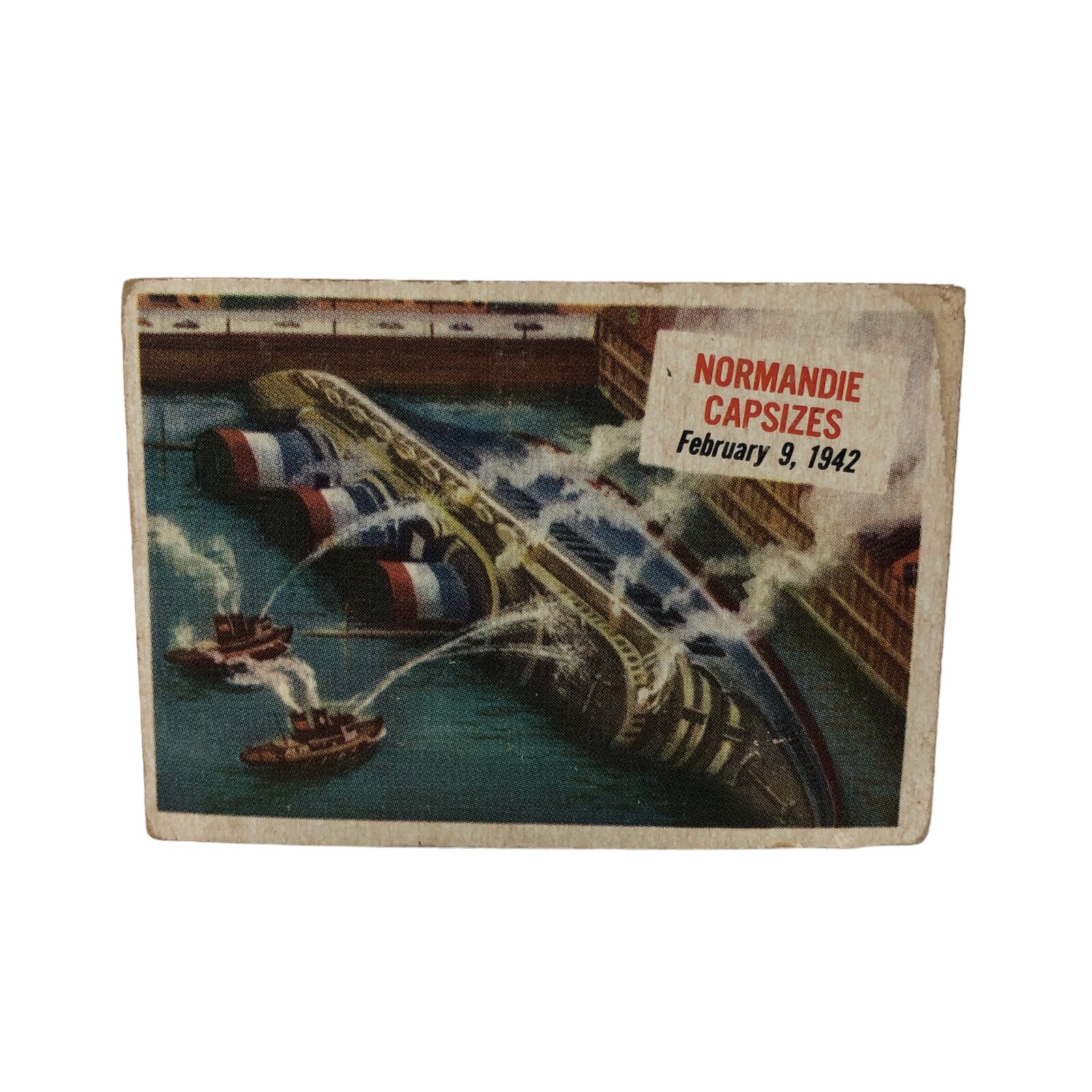 Carta Vintage 1954 Topps Scoops #43 Normandie Capsizes