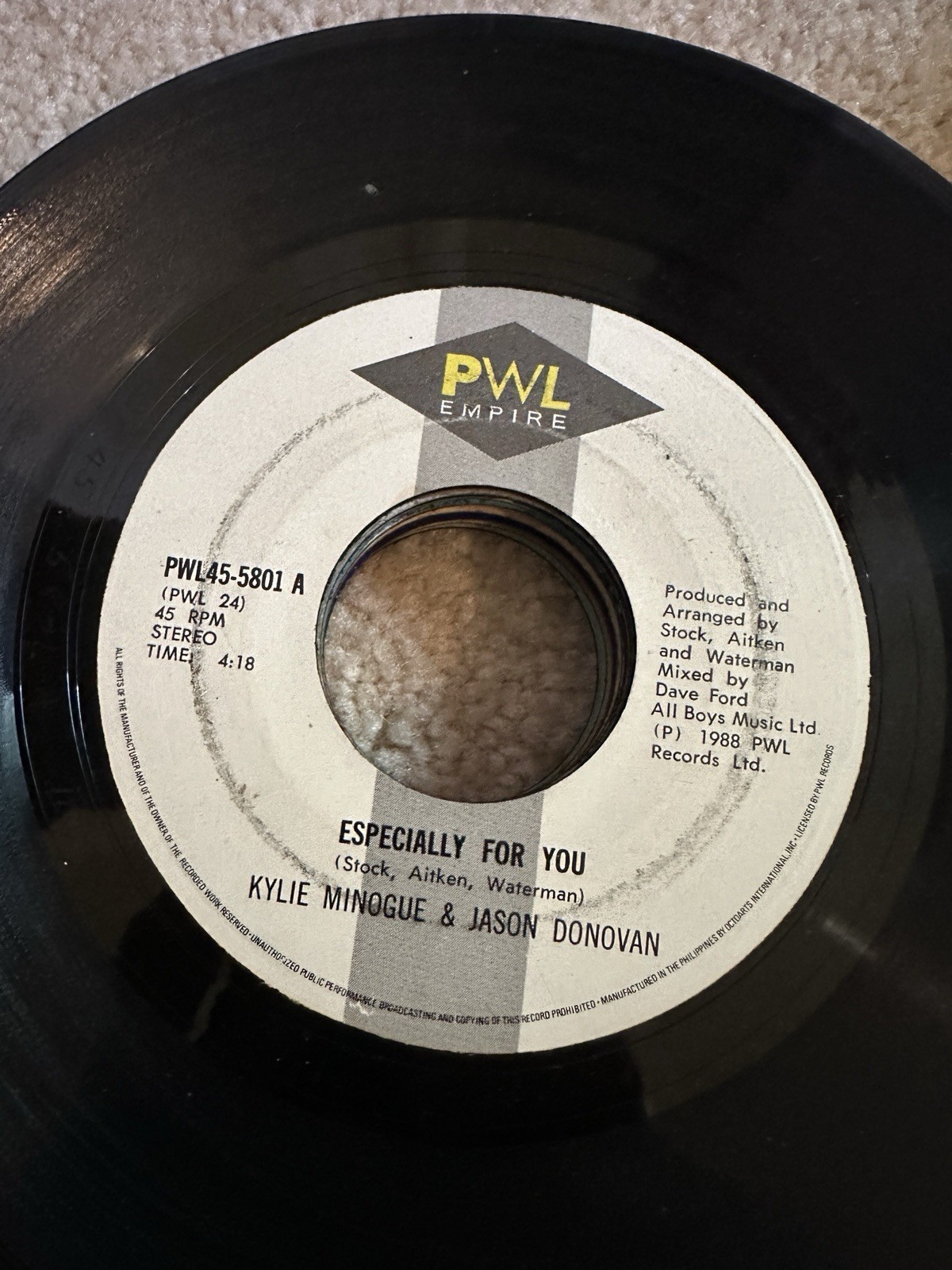 Kylie Minogue 45 rpm Philippines 7" Especially For You