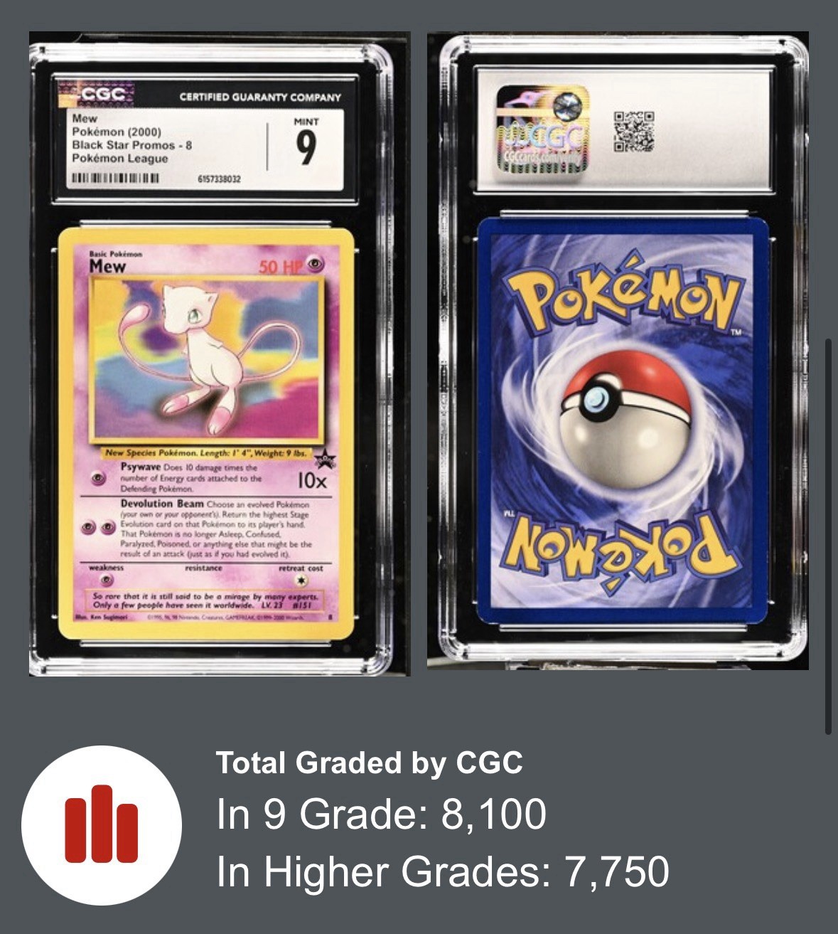 Mew 8 WOTC Pokemon League Black Star Promo Regular 1999-2000 CGC 9 MINT