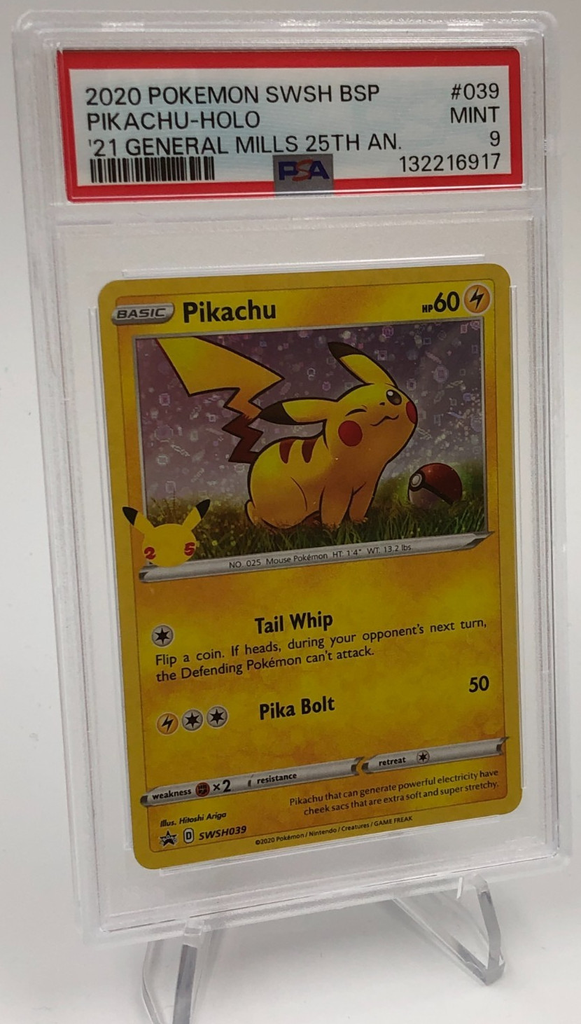 Carta POKEMON 2020 PIKACHU - HOLO #039 '21 GENERAL MILLS 25° ANNIVERSARIO PSA MINT 9