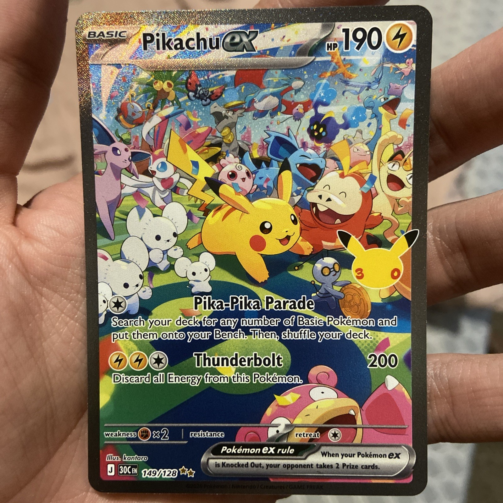Pikachu ex 149/128 30° Anniversario Illustrazione Speciale Rara (SIR) In Mano MINT