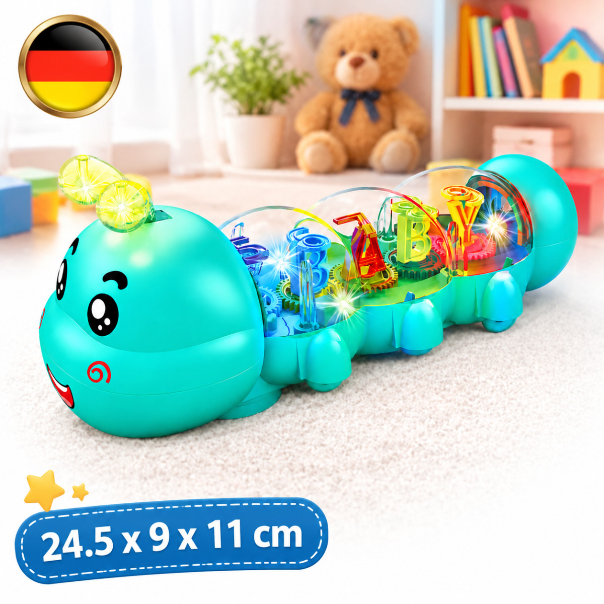Giocattolo per gattonare giocattolo cingolato in plastica con luci e suoni 24,5 x 9 x 11 cm