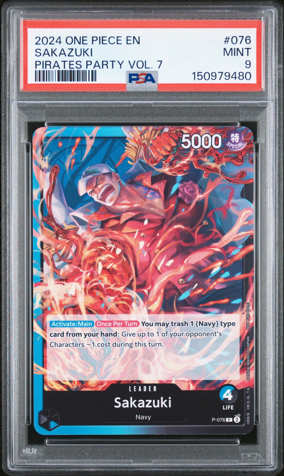 PSA 9 SAKAZUKI P-076 - 2024 ONE PIECE PROMO - PIRATES PARTY VOL 7 POP 27 #76