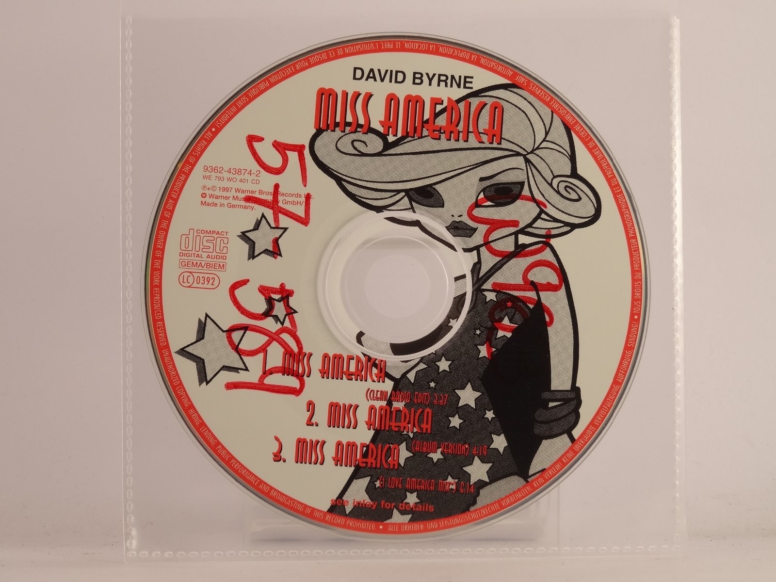 DAVID BYRNE MISS AMERICA (X8) 3 Track CD Single plus Plastic Sleeve WARNER BROS