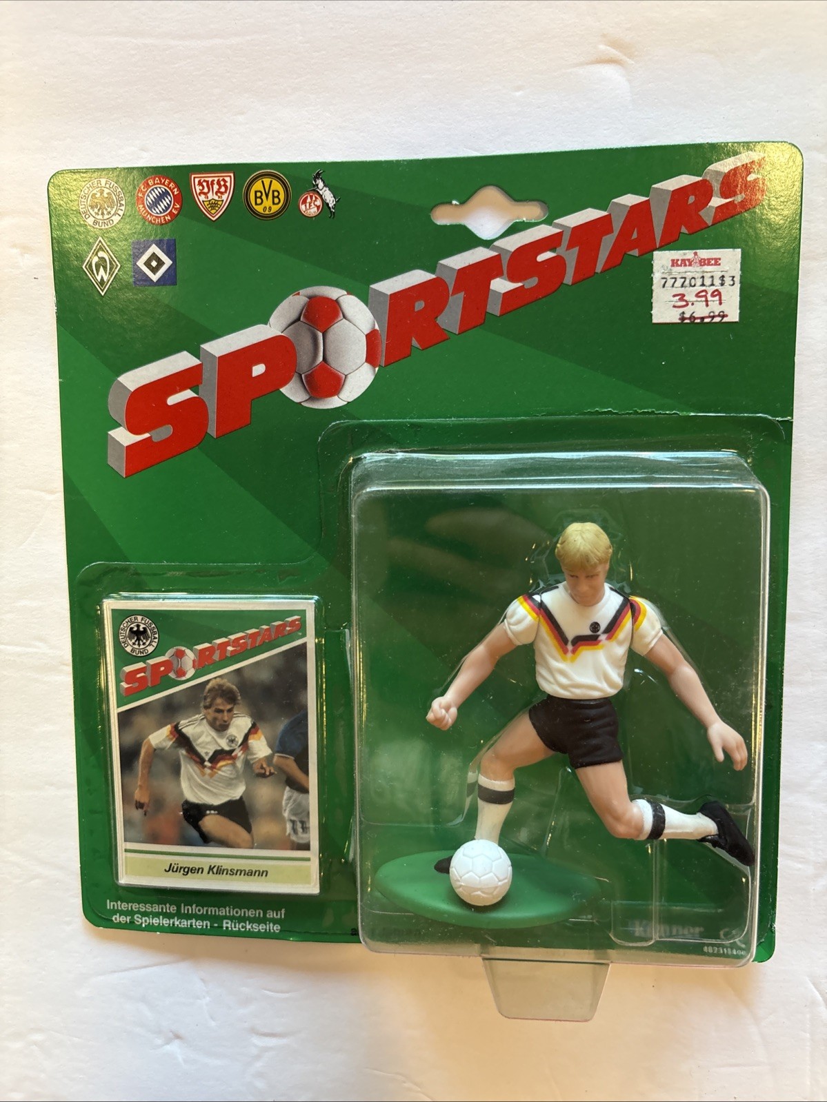 1989 Kenner Goedgekeurd Jurgen Klinsmann card Soccer Sportstar action figure NEW