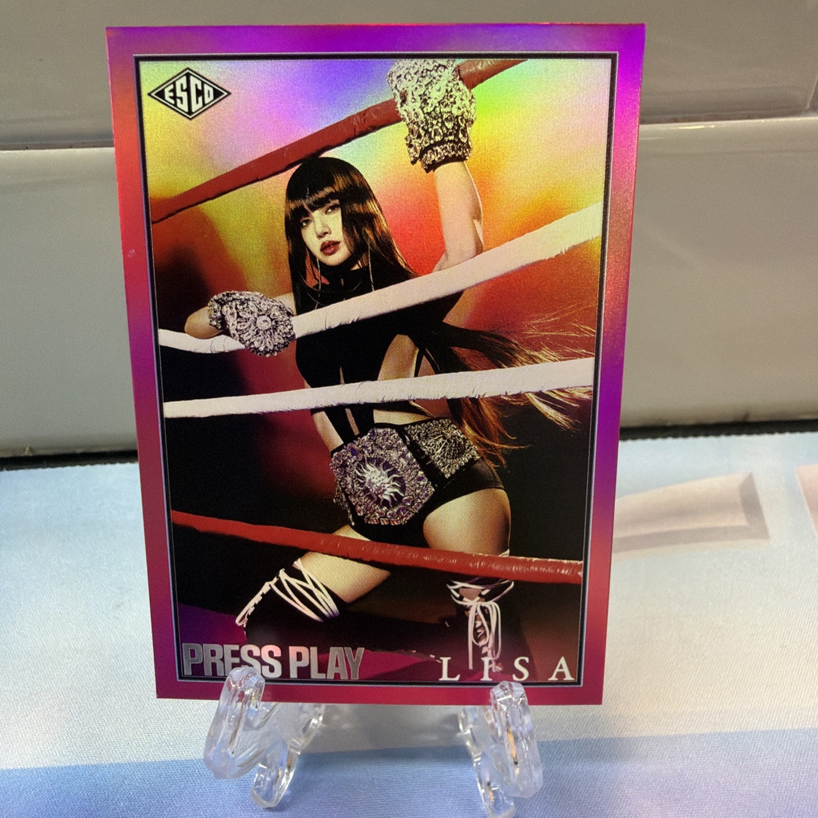 2026 ESCO X Lisa Trading Card Press Play #45 Pink Holo Foil /900 Blackpink