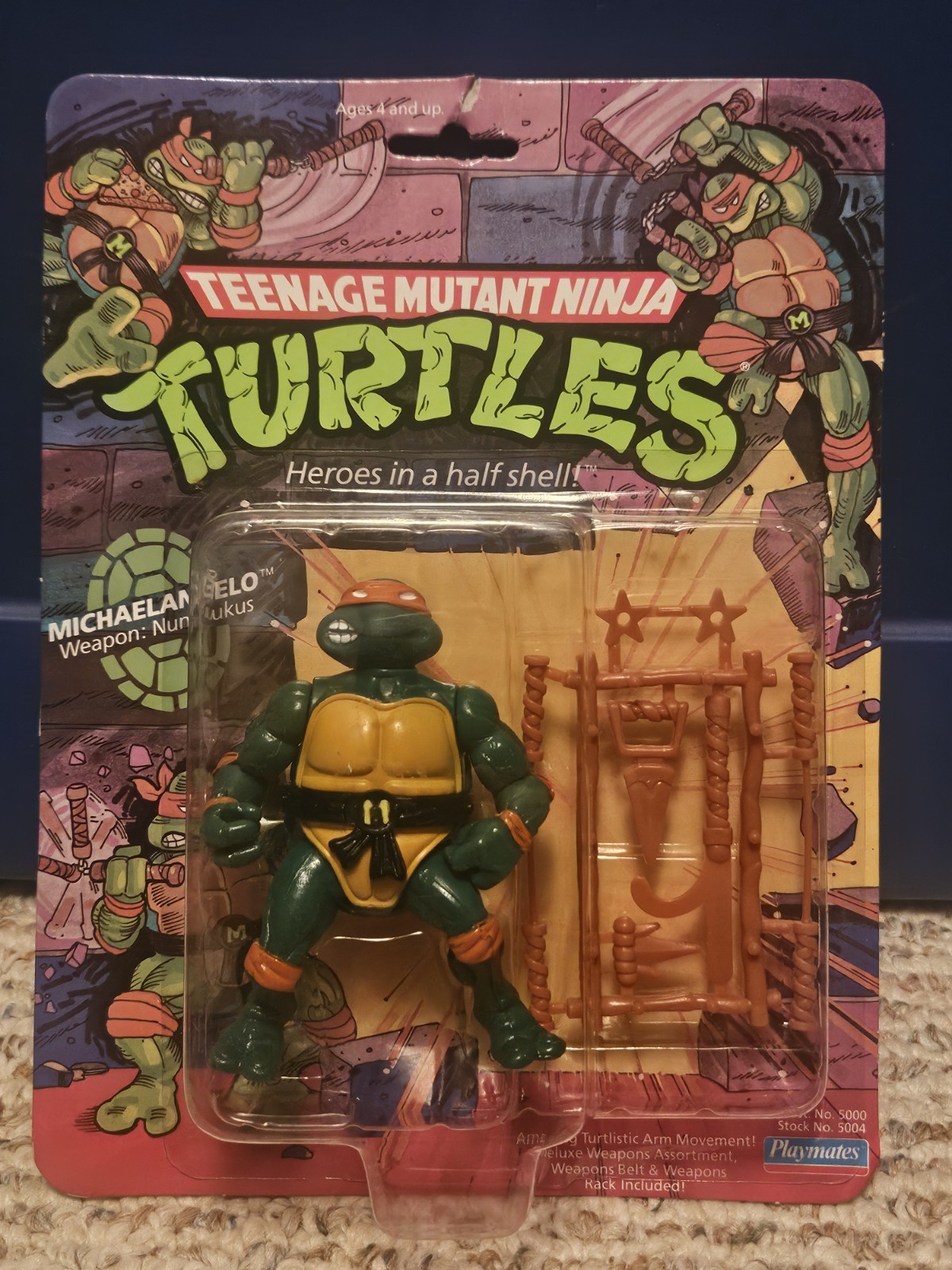 TMNT MICHAELANGELO SOFT HEAD 1988 Playmates 10 Back Ninja Turtle Figure NEW MOC