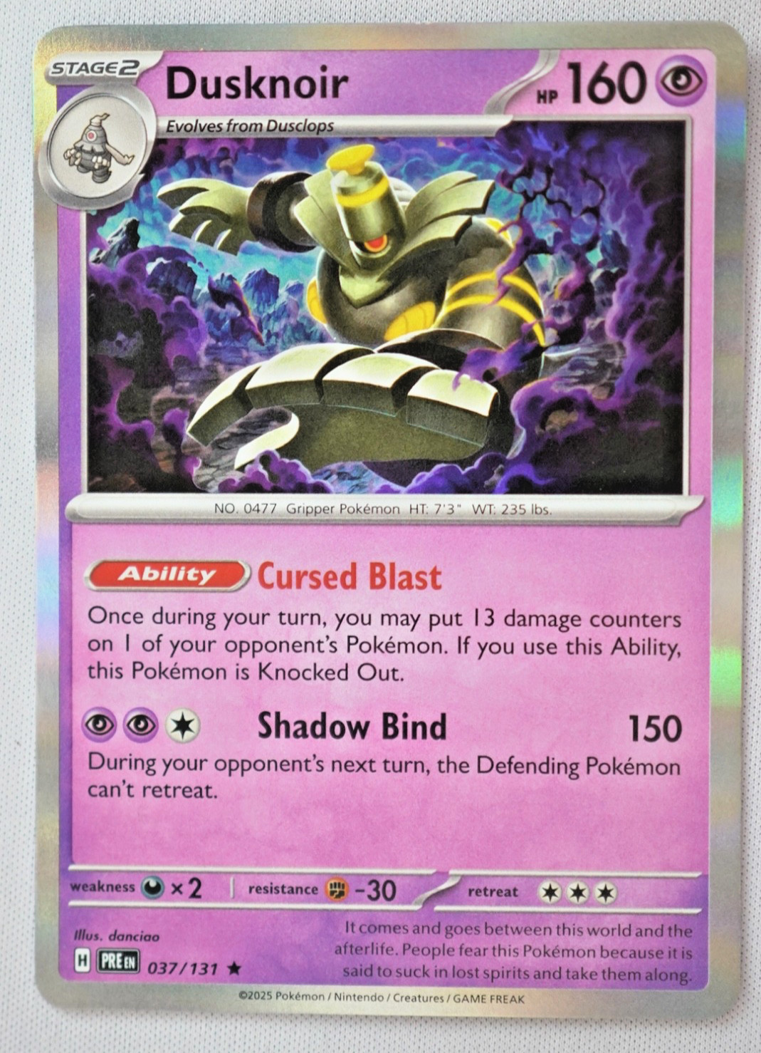 Dusknoir Evoluzioni Prismatiche 037/131 Raro Holo LP