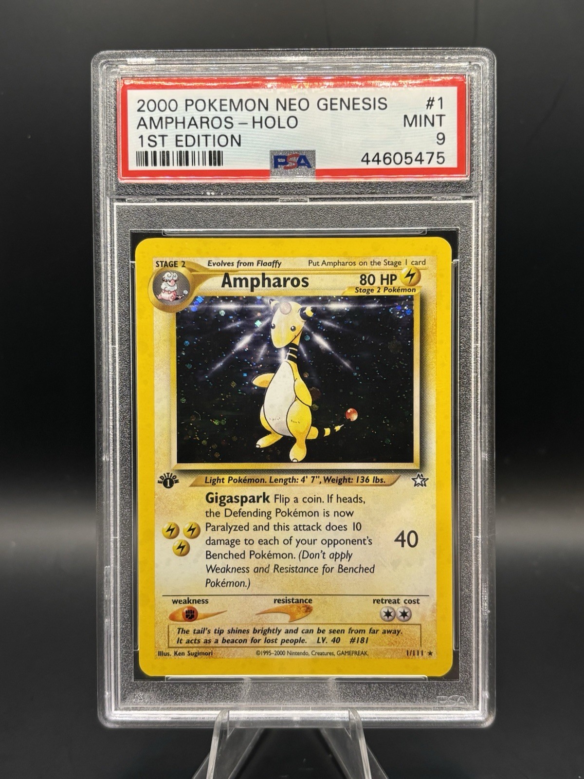 PSA 9 2000 Pokemon Neo Genesis 1st Edition Ampharos Holo Rare 1/111