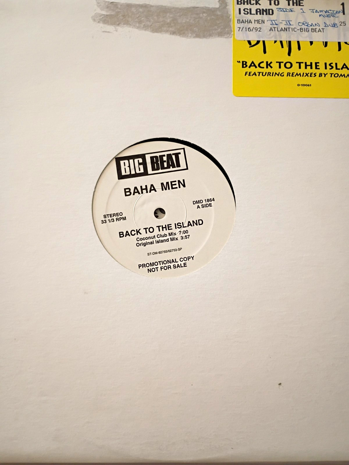 Baha Men Back To The Island Big Beat Promo 12" Black Vinyl 33 RPM Stereo DMD1864