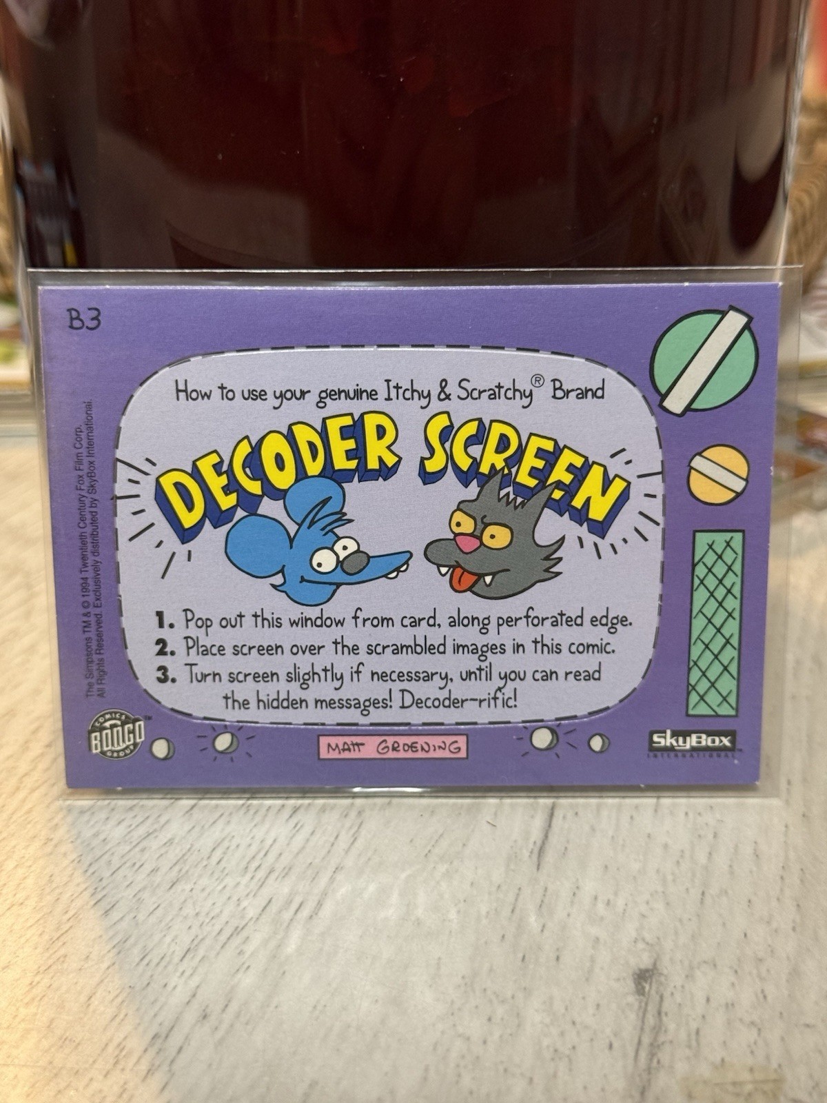 THE SIMPSONS Series 2 (Skybox 1994) BONGO COMICS DECODER SCREEN PROMO CARD #B3