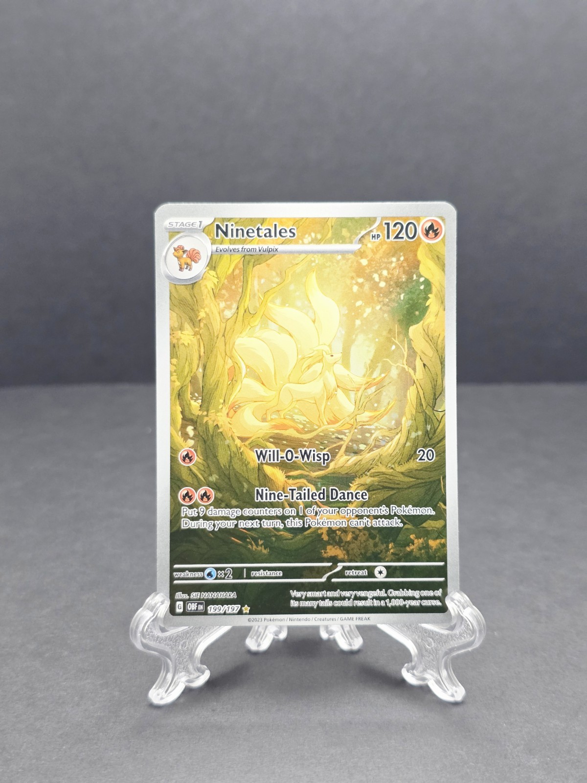 Ninetales Illustration Rare 199/197 SV03: Obsidian Flames Holo