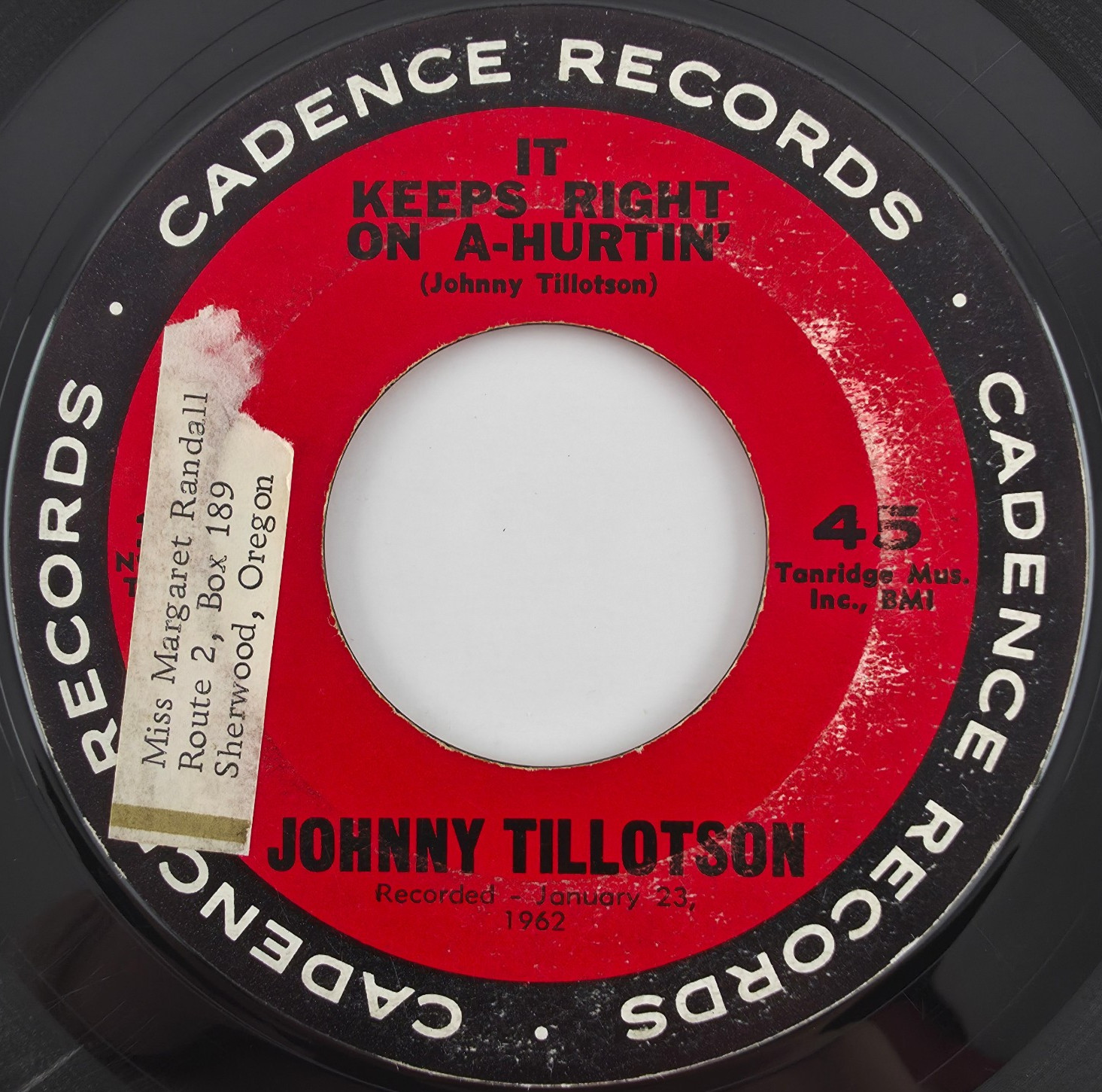 Johnny Tillotson – It Keeps Right On A-Hurtin' - 1962 45 rpm 7" Single Record