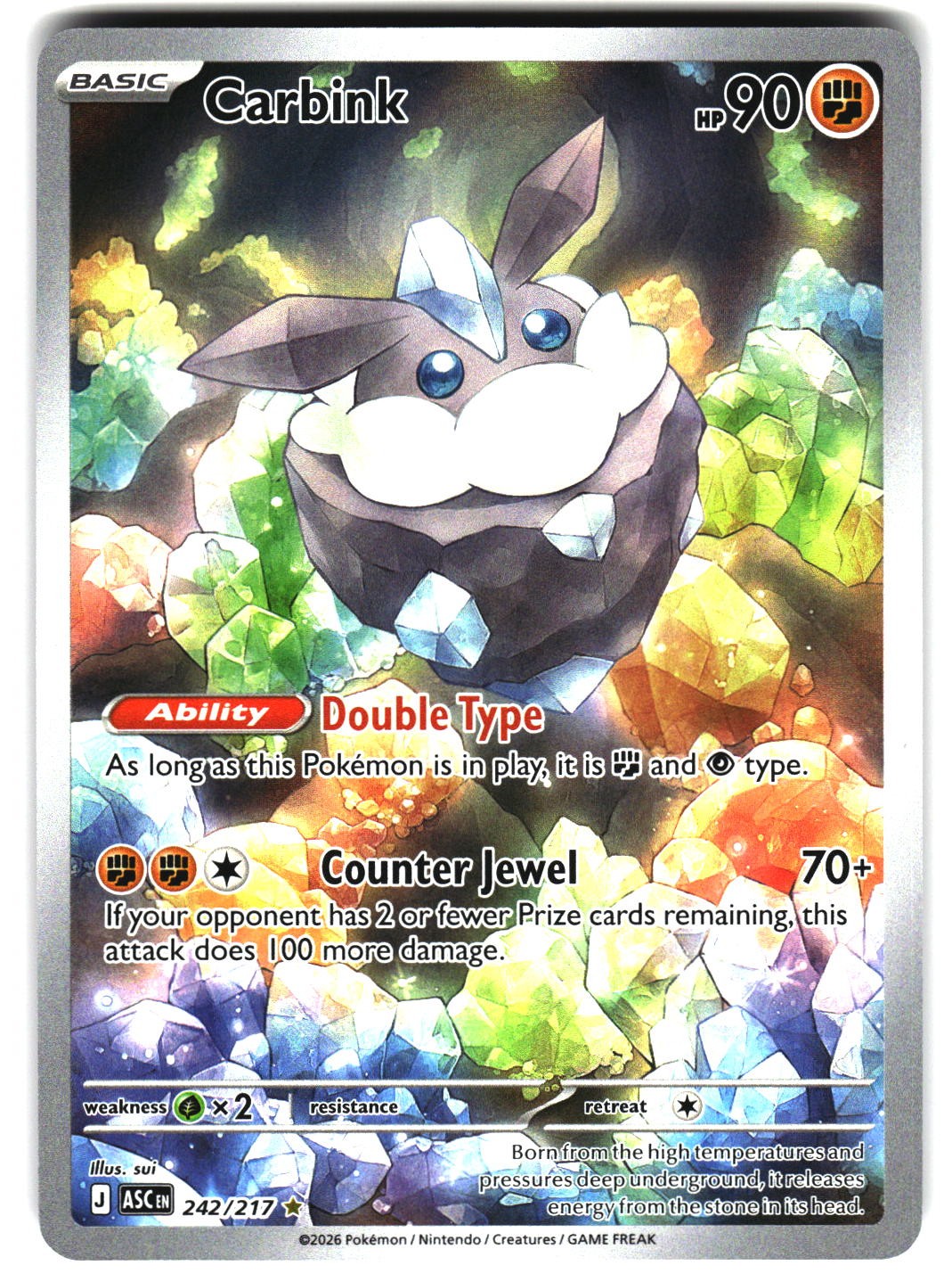 Carbink 242/217 Pokemon ME: Eroi Ascesi Holo Illustrazione Rara quasi nuova