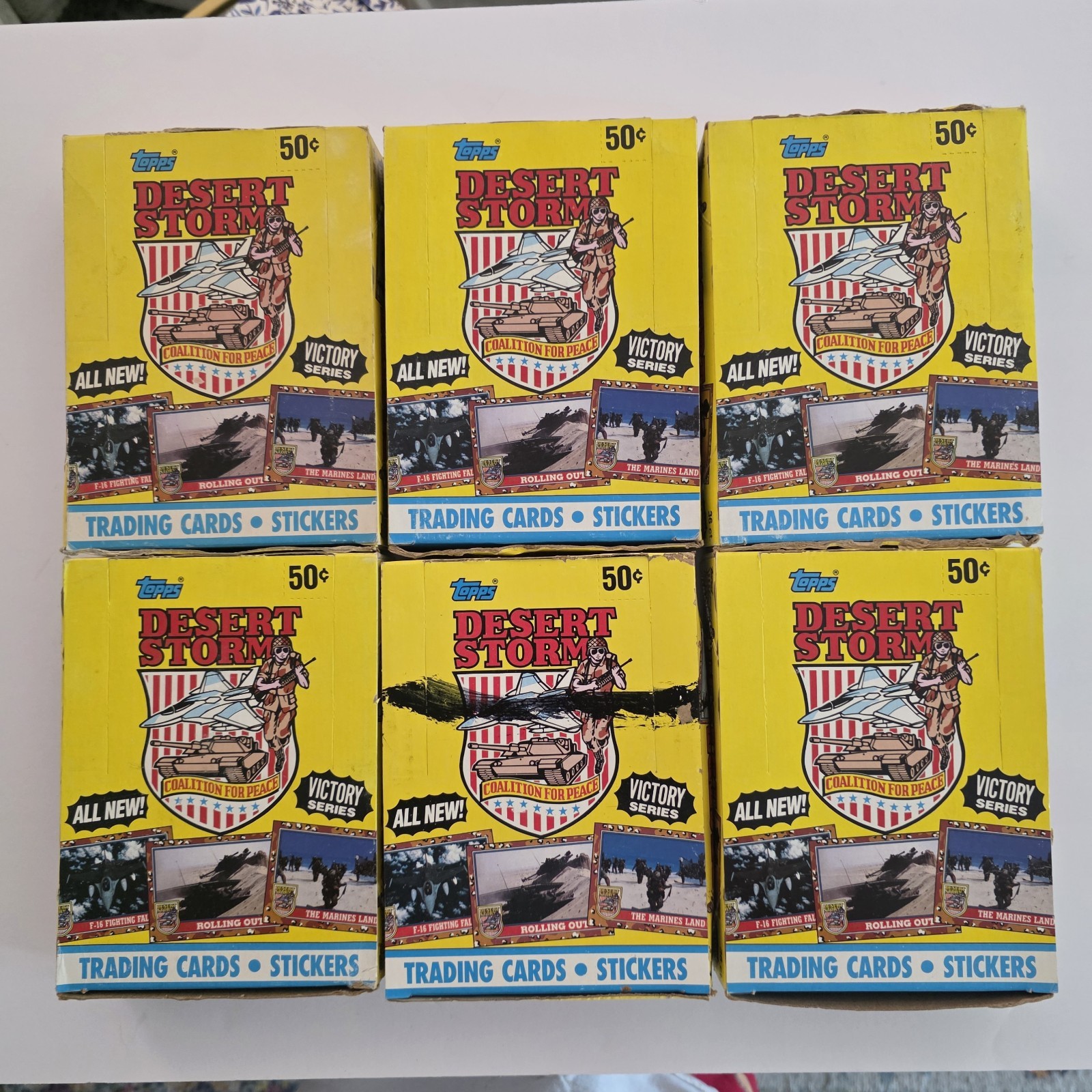 Topps Desert Storm Trading Cards Box 1991 lotto di 6 scatole mai aperte confezioni cera