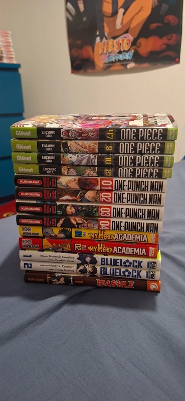 📚 Lot de 13 mangas – One Piece, One Punch Man, My Hero Academia, Blue Lock, Mashle