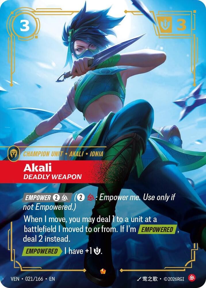 Akali, Deadly Weapon [Vendetta] 021/166 NM Foil