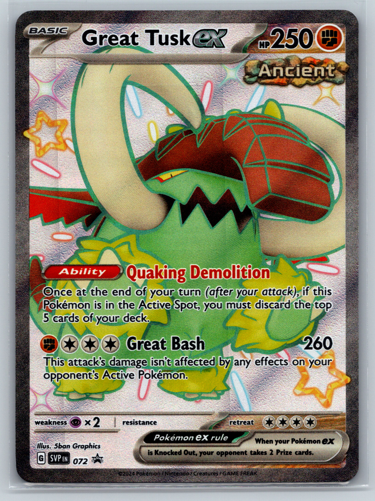 Great Tusk ex Pokemon Scarlet Violet Black Star Promo Full Art SVP-072