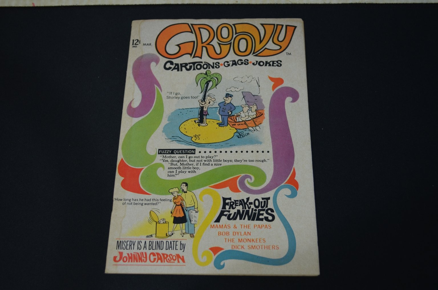 Groovy Cartoons Gags Jokes #12 riviste Atlas 1969 umorismo Johnnie Carson ottime condizioni