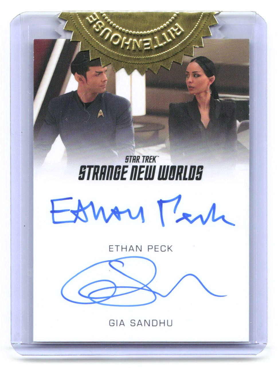 Star Trek Strange New Worlds Stagione 1 Ethan Peck & Gia Sandhu Doppio Autografo