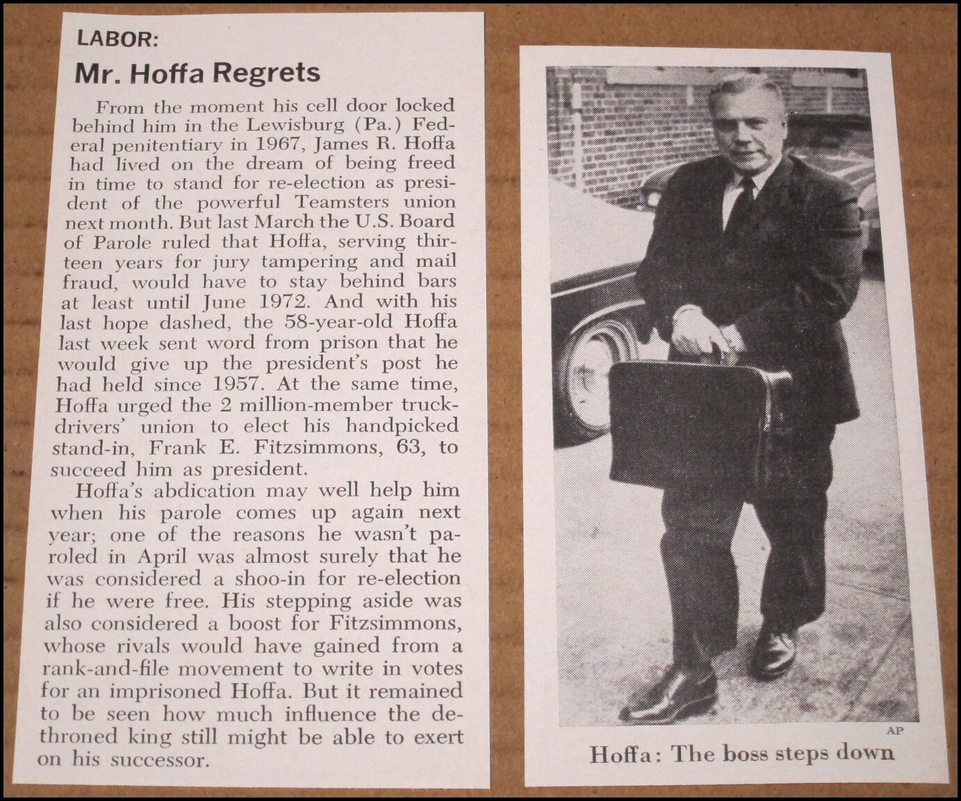 1971 Jimmy Hoffa Newsweek Article Clipping Photo Labor Union Teamsters Vintage